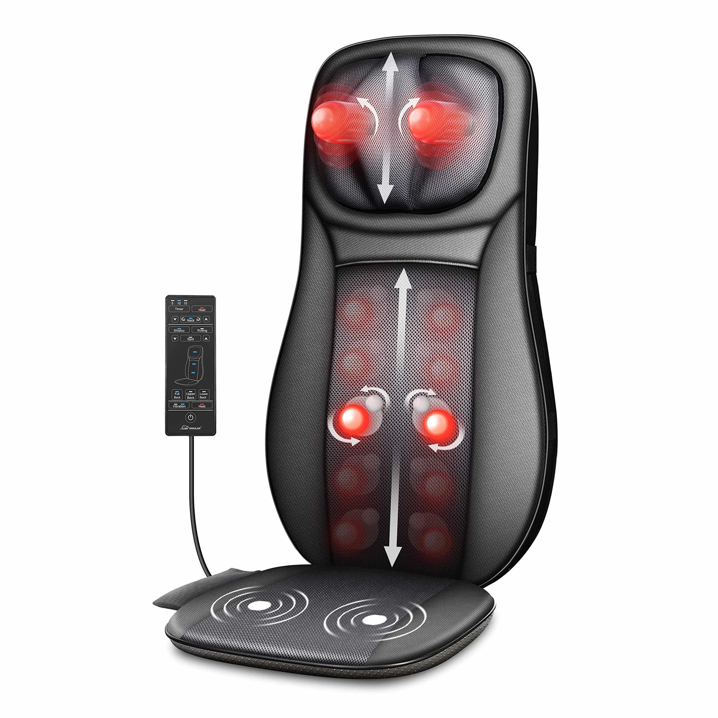 Snailax Massagesitzauflage mit Wärmefunktion, Shiatsu Massageauflage Rückenmassagegerät mit Kneten Vibration Ganzkörpermassage, Massagegerät für Rücken Gesäß, Geschenke für Männer/Frauen
