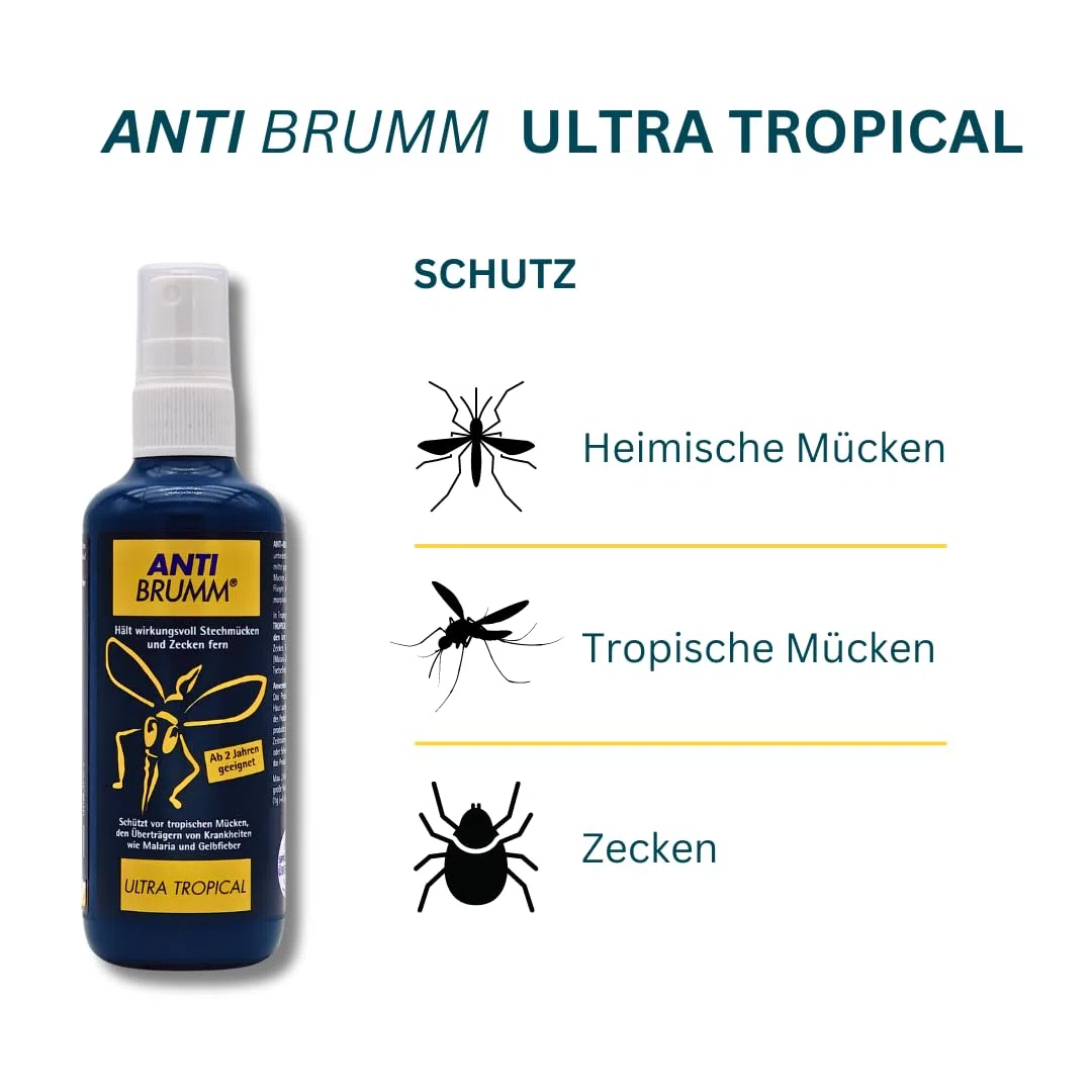 Anti Brumm Ultra Tropical 3x 150 ml I Schutz vor tropischen Mücken I Insektenrepellent I Mückenspray I Abwehr von Mücken und Zecken I Urlaub, Fernreisen I Deet I Spar-Set plus Pharma Perle give-away