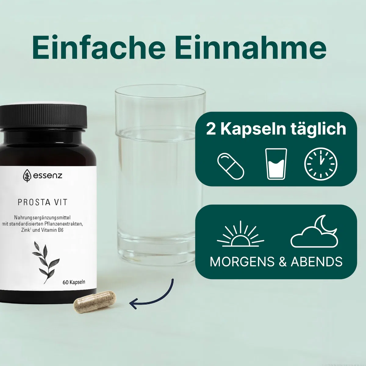 ESSENZ - Prosta Vit 2x60 Kapseln - Natürliche Prosta Vit Kapseln mit Kürbiskern-, Sägepalm- & Brennnesselwurzelextrakt. Zur Förderung des Wohlbefindens