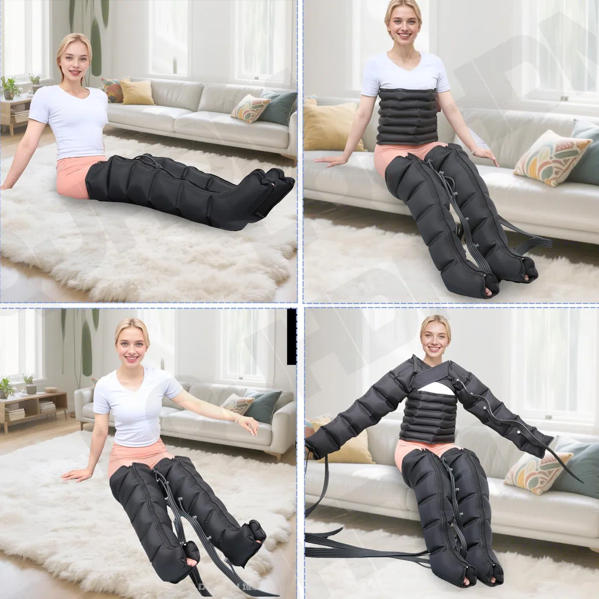 Lymphdrainage Gerät für Beine und Bauch, 6 Kammern Professionelles Beinmassagegerät für Lymphdrainage Lipödem, 30-240mmHg Einstellbarer Druck (Schwarz Beine, L)