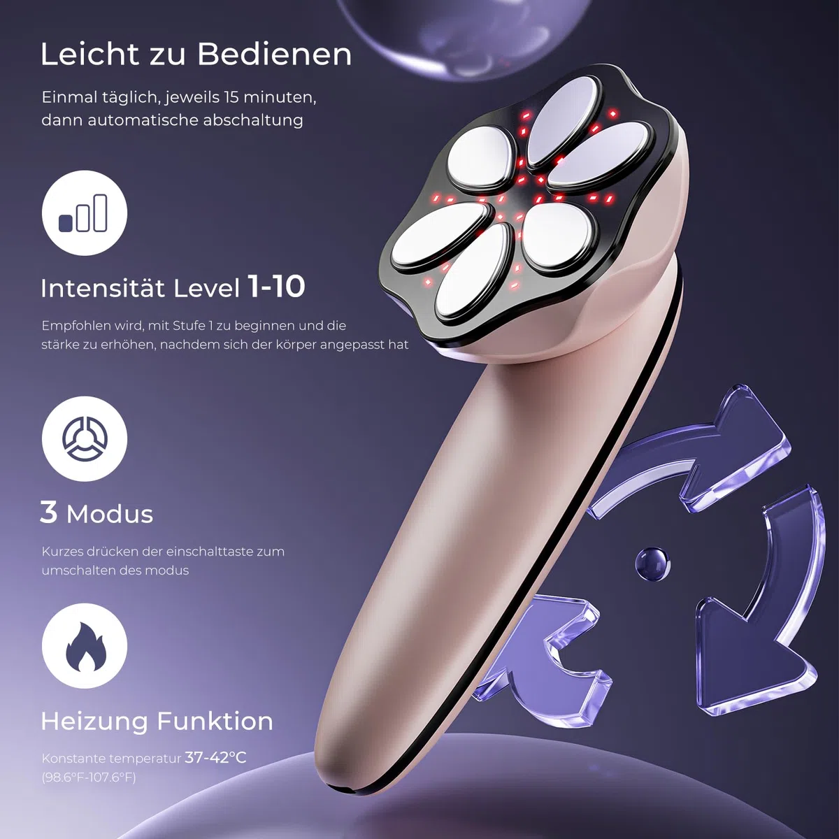 Cellulite Massagegerät Anti Lipödem Handmassagegerät, Nachgewiesene Wirksamkeit, mit 6 MassageköPfen, Geeignet für Bauch, Taille, Arme, Beine, Gesäß (Roségold)