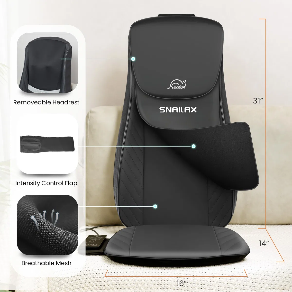 Snailax Upgraded Shiatsu Massagesitzauflage, Rückenmassagegerät und Nackenmassagegerät mit Wärmefunktion, Massagematte mit Vibrationsmassage, Massagegerät Geschenk für Frauen, Männer