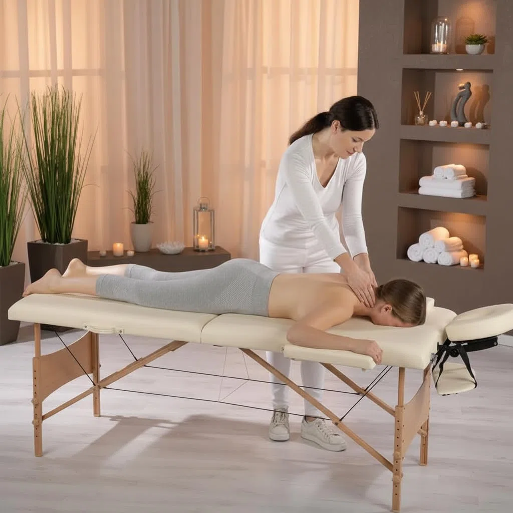 Melko Mobile Massageliege Massagetisch Beige Massagebank 2 Zonen Behandlungsliege Therapieliege Tattooliege