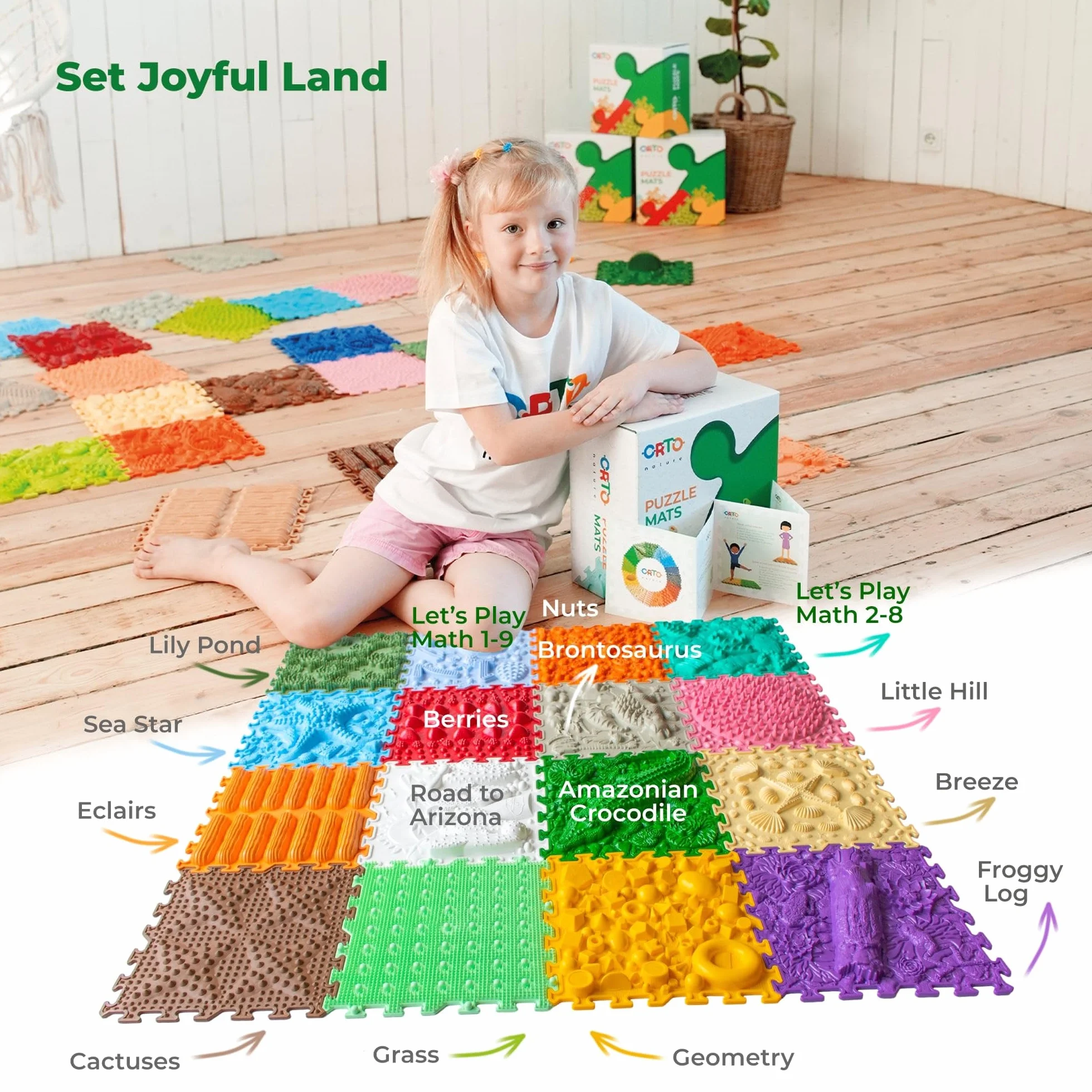 16-teiliges Sensorik-Puzzle-Matten-Set – Orthopädische Massagematte für Kinder, Erwachsene & autistische Kinder, Sensorik-Spielzeug, Sinnesmatten, Strukturmatten (Joyful Land)