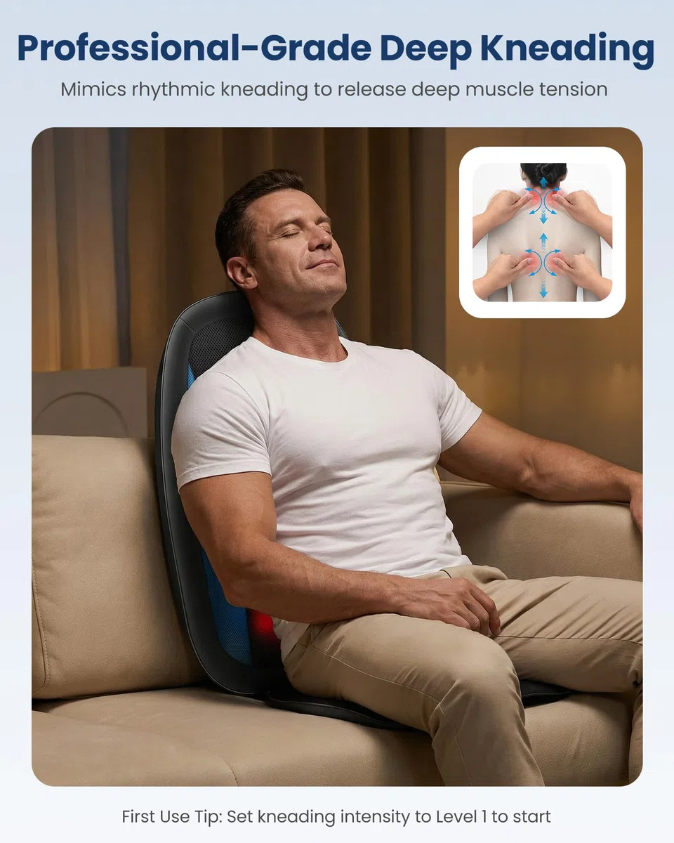 COMFIER Shiatsu Massagesitzauflage, Rückenmassagegerät mit Wärme & Vibrationsfunktion, Entspannung für Nacken, Schulter und Rücken, Massagematte für Zuhause und Büro, Geschenk für Männer und Frauen