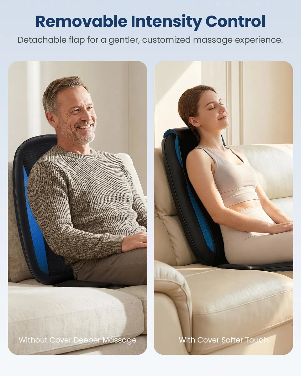 COMFIER Shiatsu Massagesitzauflage, Rückenmassagegerät mit Wärme & Vibrationsfunktion, Entspannung für Nacken, Schulter und Rücken, Massagematte für Zuhause und Büro, Geschenk für Männer und Frauen