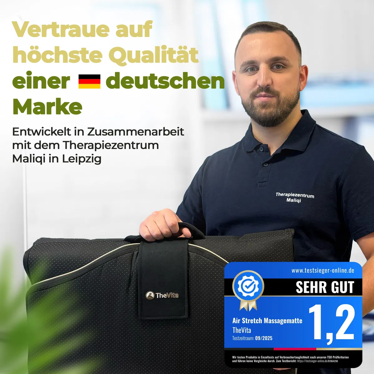 VitaStretch - Elektrische AirStretch Massagematte aus Leinen | 4 Programme für Rücken, Schulter, Hüfte | Wärmefunktion, Timer