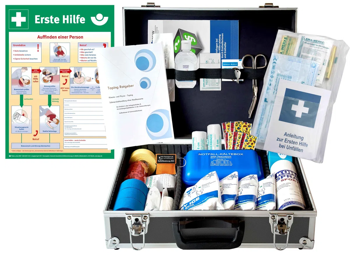 Sport-Betreuer-Koffer -Paket 2- zur Behandlung von Sport-Verletzungen INKL. AUSHANG