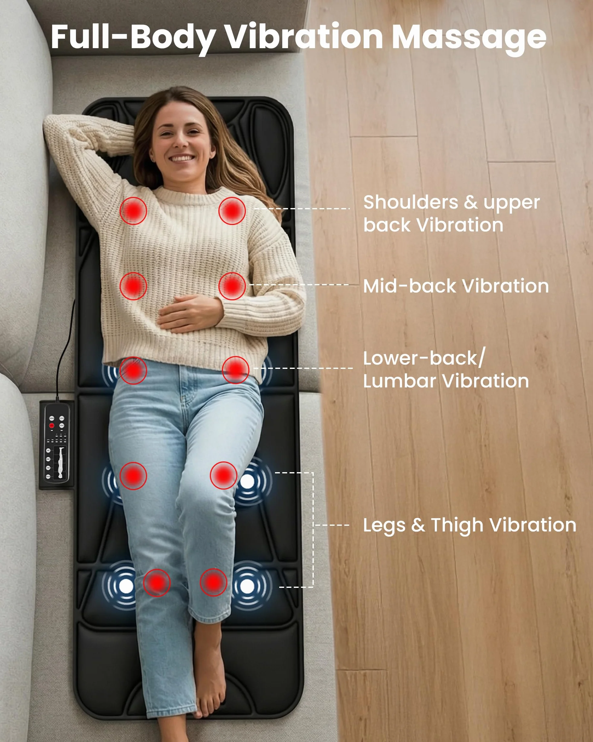 COMFIER Ganzkörper Massagematte mit Heizfunktion, Vibrations Massagesitzauflage mit 10 Vibrationsmotoren, 5 Massagemodi und Auto-Off-Funktion, Geschenk für Frauen