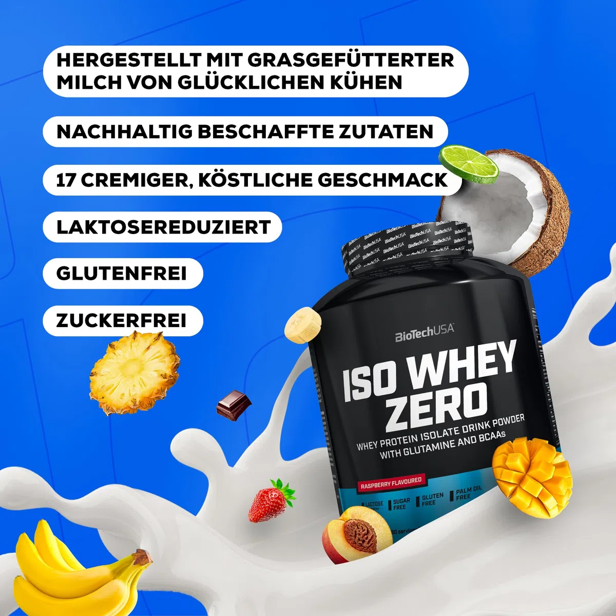 BioTechUSA Iso Whey Zero | Premium Whey Protein Isolate | Grass-Fed | Enzyme-Free | Sugar- and Gluten-free, 1816g, Schokolade