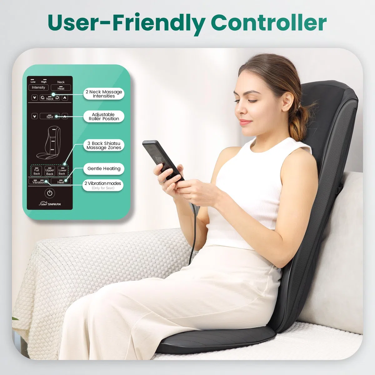 Snailax Upgraded Shiatsu Massagesitzauflage, Rückenmassagegerät und Nackenmassagegerät mit Wärmefunktion, Massagematte mit Vibrationsmassage, Massagegerät Geschenk für Frauen, Männer