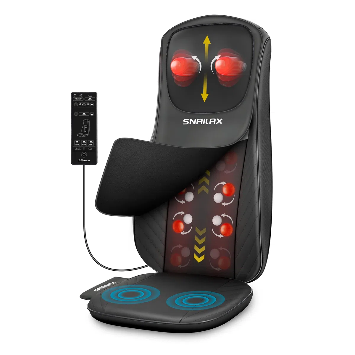 Snailax Upgraded Shiatsu Massagesitzauflage, Rückenmassagegerät und Nackenmassagegerät mit Wärmefunktion, Massagematte mit Vibrationsmassage, Massagegerät Geschenk für Frauen, Männer