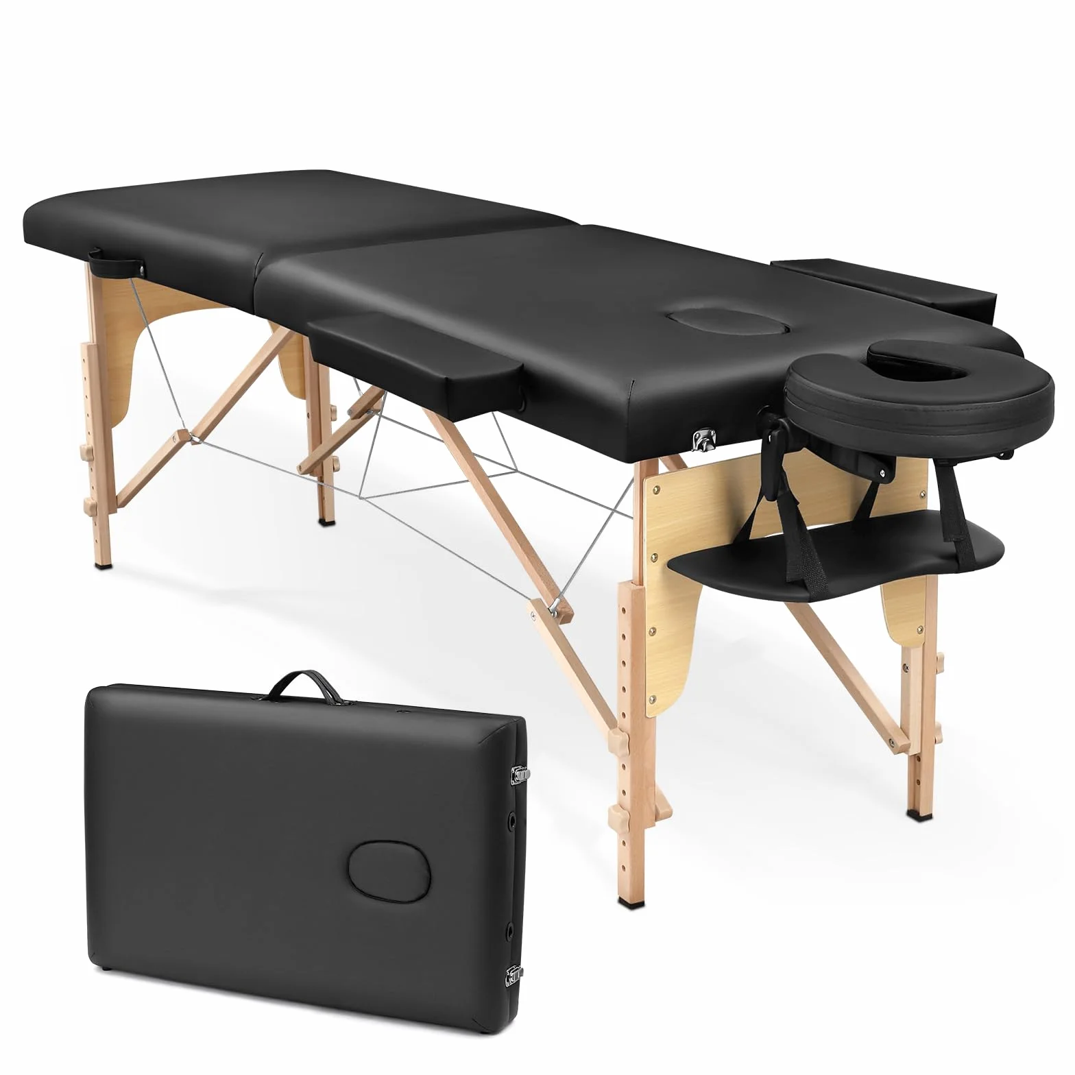 Massageliege Klappbar Kosmetik Liege: 2-Zonen Holz Massagetisch Mobile Massagebett Massagebank Für Physiotherapie & Tattoo