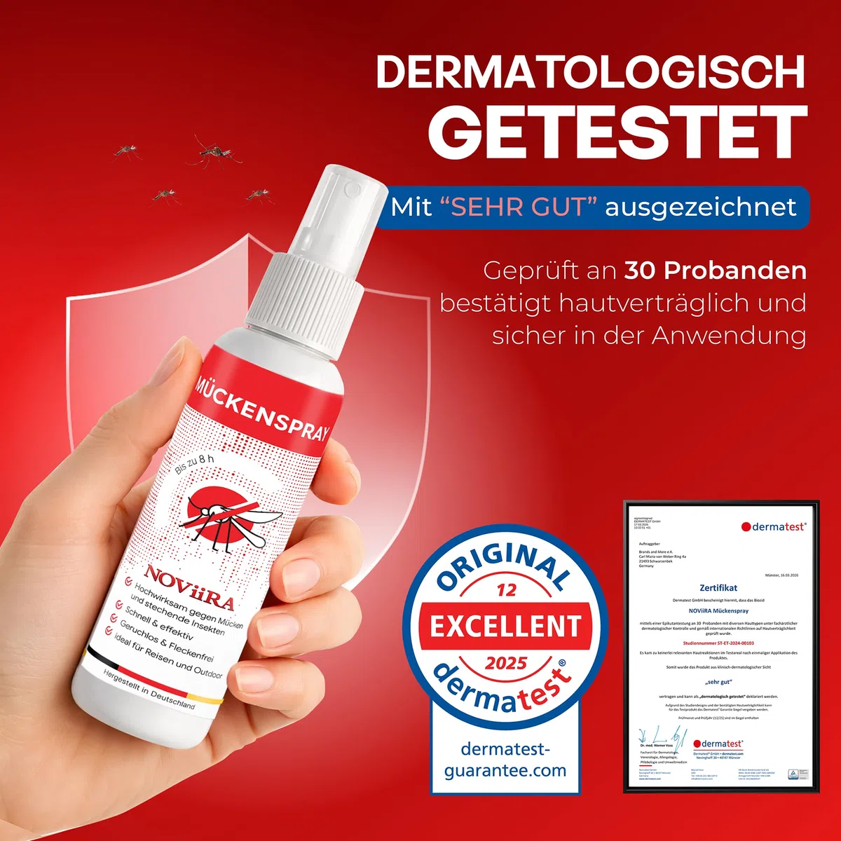 Mückenschutz 100 ml, schnellwirkender natürlicher Insektenschutz, hautverträglich und fleckenfrei für Reise, Outdoor und Alltag, Geraniol-Zitrus-Duft, Insektenspray, Mückenschutz Haut, Mückenspray