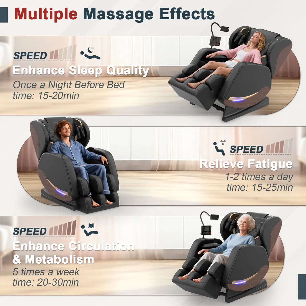 Ganzkörper Massagesessel mit 14 Massagerollen, 8 Airbags, Massagesessel mit Wärmefunktion-Beine und Taillenheizung, Bluetooth-Lautsprecher, Touchscreen-Controller, Zero-Gravity-Liegestuhl für Heimkino