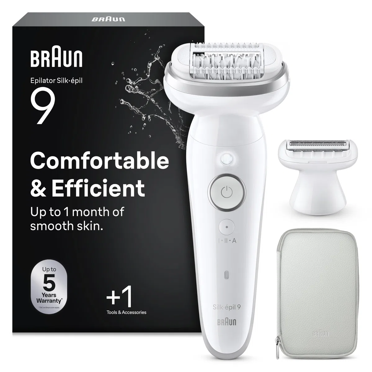 Braun Silk-épil 9, Epilierer Damen / Haarentferner für langanhaltende Haarentfernung, Ladyshaver, Rasieraufsatz , Trimmeraufsatz, 9-041, Weiß/Silber