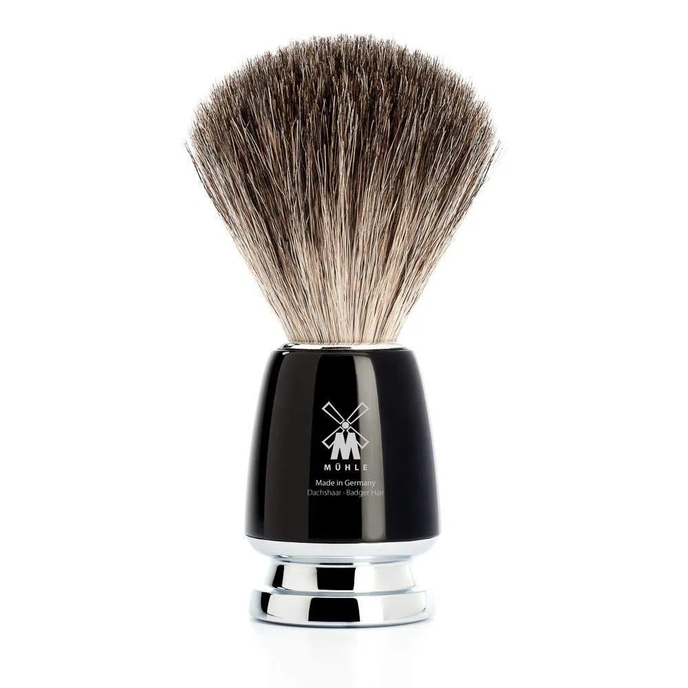 MÜHLE Rasierset mit Schale - Rytmo Serie - Reines Dachshaar - kompatibel mit Gillette-Klingen - Edelharz schwarz