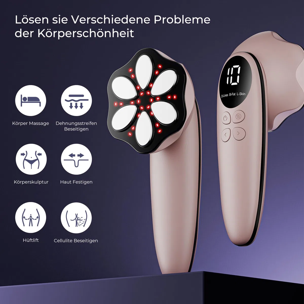 Cellulite Massagegerät Anti Lipödem Handmassagegerät, Nachgewiesene Wirksamkeit, mit 6 MassageköPfen, Geeignet für Bauch, Taille, Arme, Beine, Gesäß (Roségold)