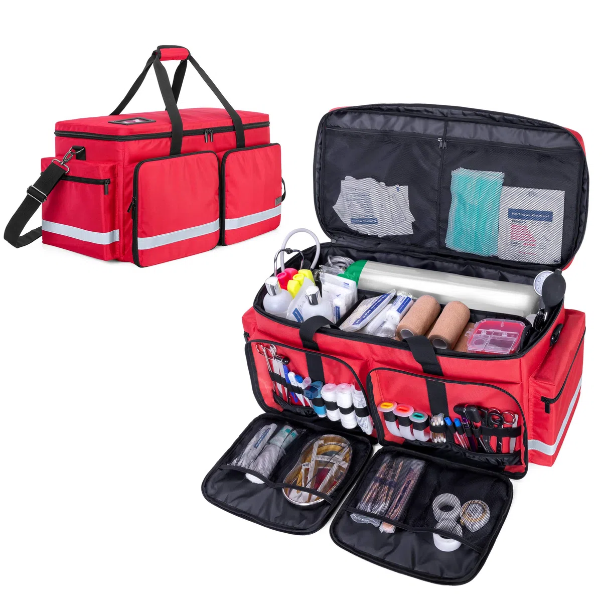 Trunab Arzttasche Medizinische Tasche Rot, Rettungstasche mit Tragbarem Sauerstoffflaschenfach (M2-M22), Schultertasche Robuste Sporttasche Große Kapazität mit vielen Taschen