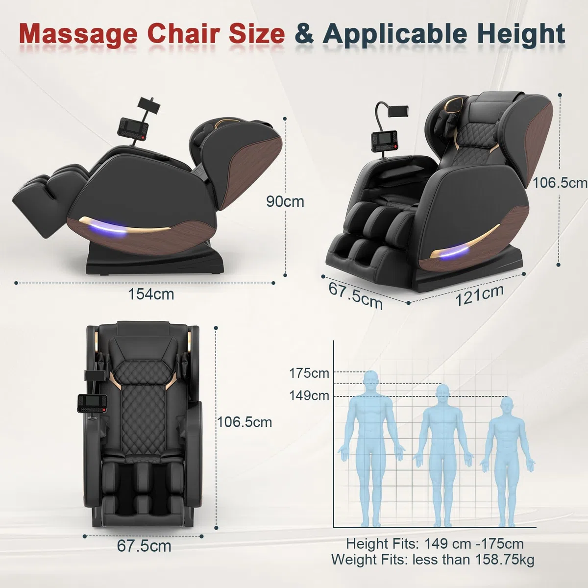 Ganzkörper Massagesessel mit 14 Massagerollen, 8 Airbags, Massagesessel mit Wärmefunktion-Beine und Taillenheizung, Bluetooth-Lautsprecher, Touchscreen-Controller, Zero-Gravity-Liegestuhl für Heimkino