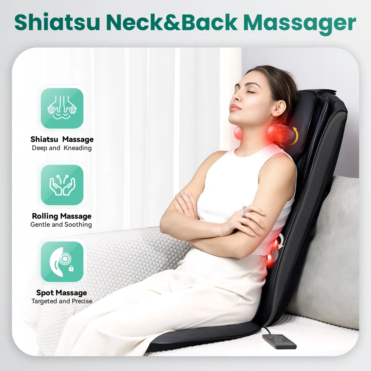 Snailax Upgraded Shiatsu Massagesitzauflage, Rückenmassagegerät und Nackenmassagegerät mit Wärmefunktion, Massagematte mit Vibrationsmassage, Massagegerät Geschenk für Frauen, Männer