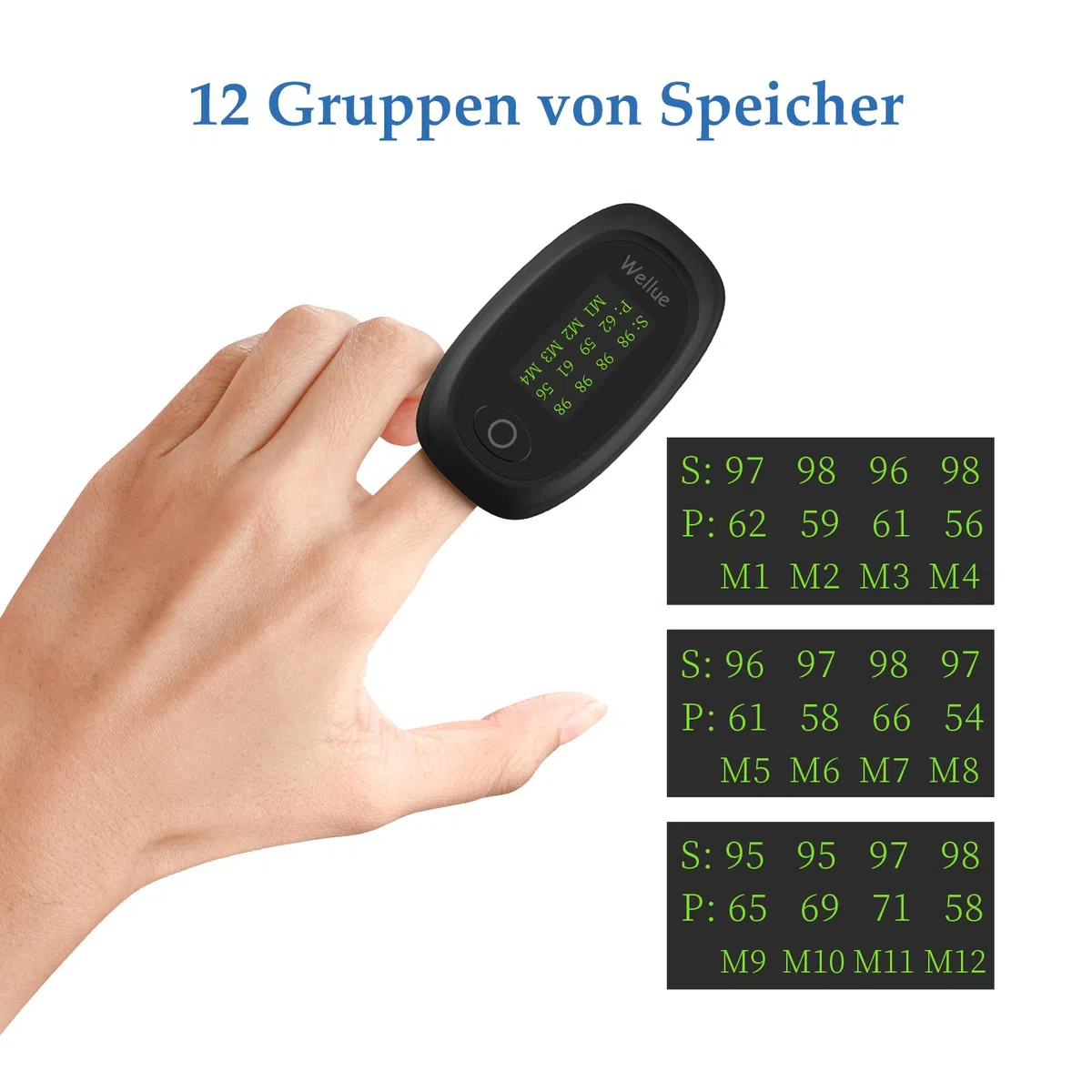 Wellue Bluetooth Pulsoximeter für Erwachsene mit App & Alarmfunktion, Überwachung der Blutsauerstoffsättigung (SpO2) und Herzfrequenz, Inklusive Akku und iOS/Android Kompatibilität