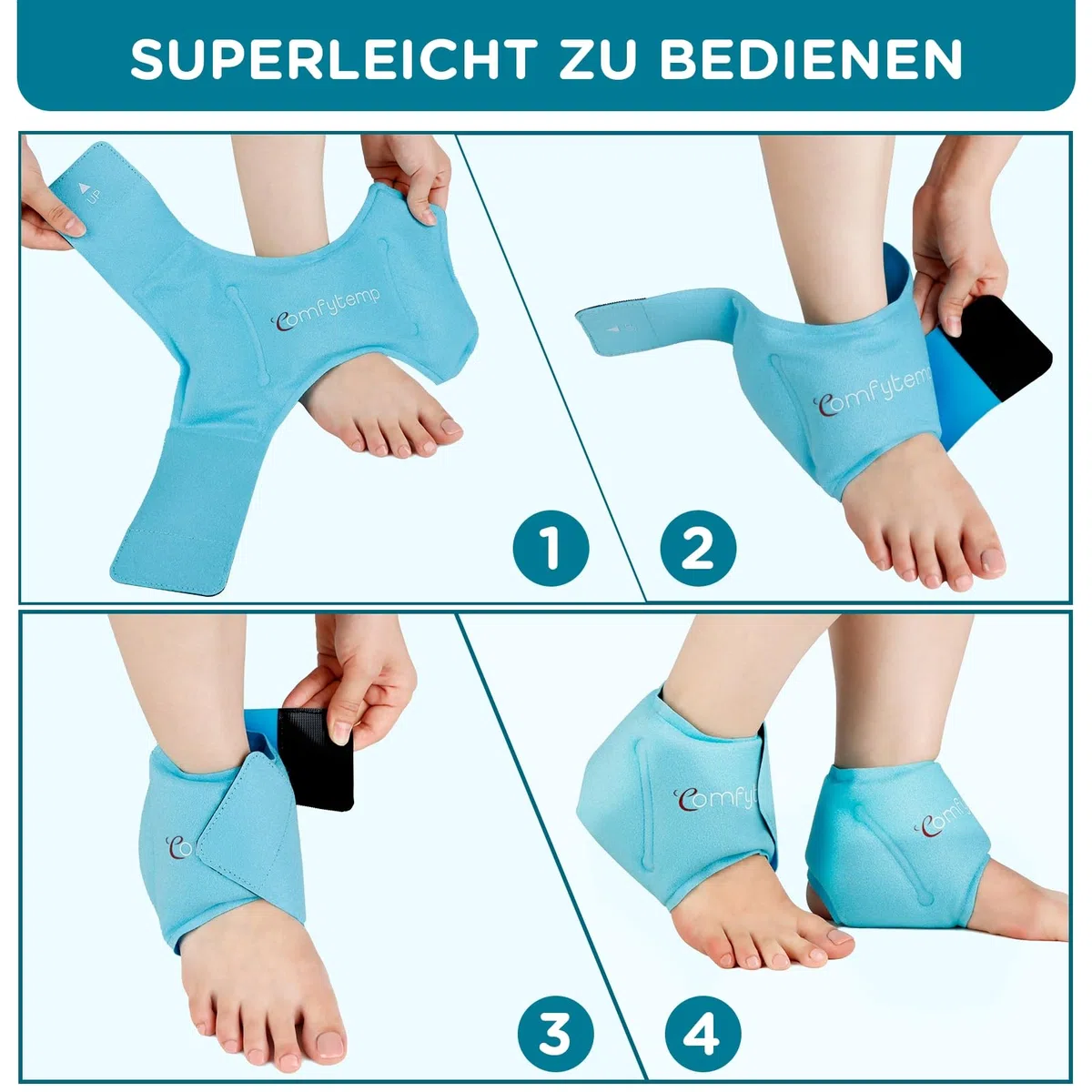 Comfytemp Kühlmanschette Fuß Knöchel Gel Kühlpads（2 Stück）,Kühlbandage Fußgelenk Schmerzlinderung,Kalt Warm Kompresse Wiederverwendbare Kühlpacks Plantarfasziitis 30x11cm