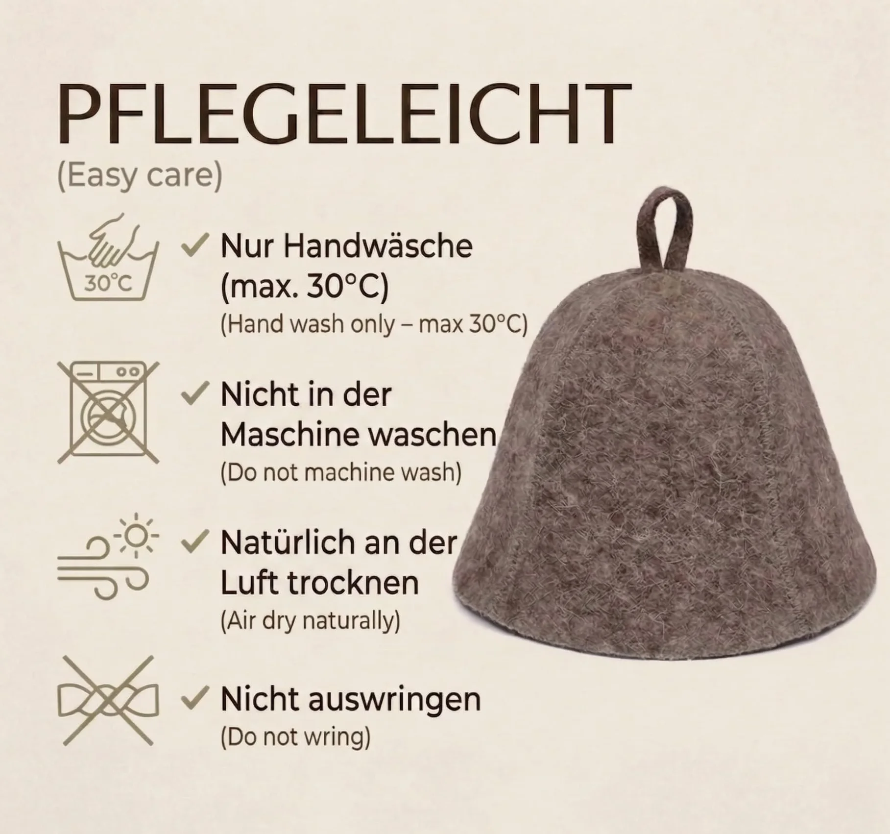 Saunahut 100% Wollfilz für Damen und Herren – Hitzeschutz, Naturmaterial, Mütze Filz Saunamütze