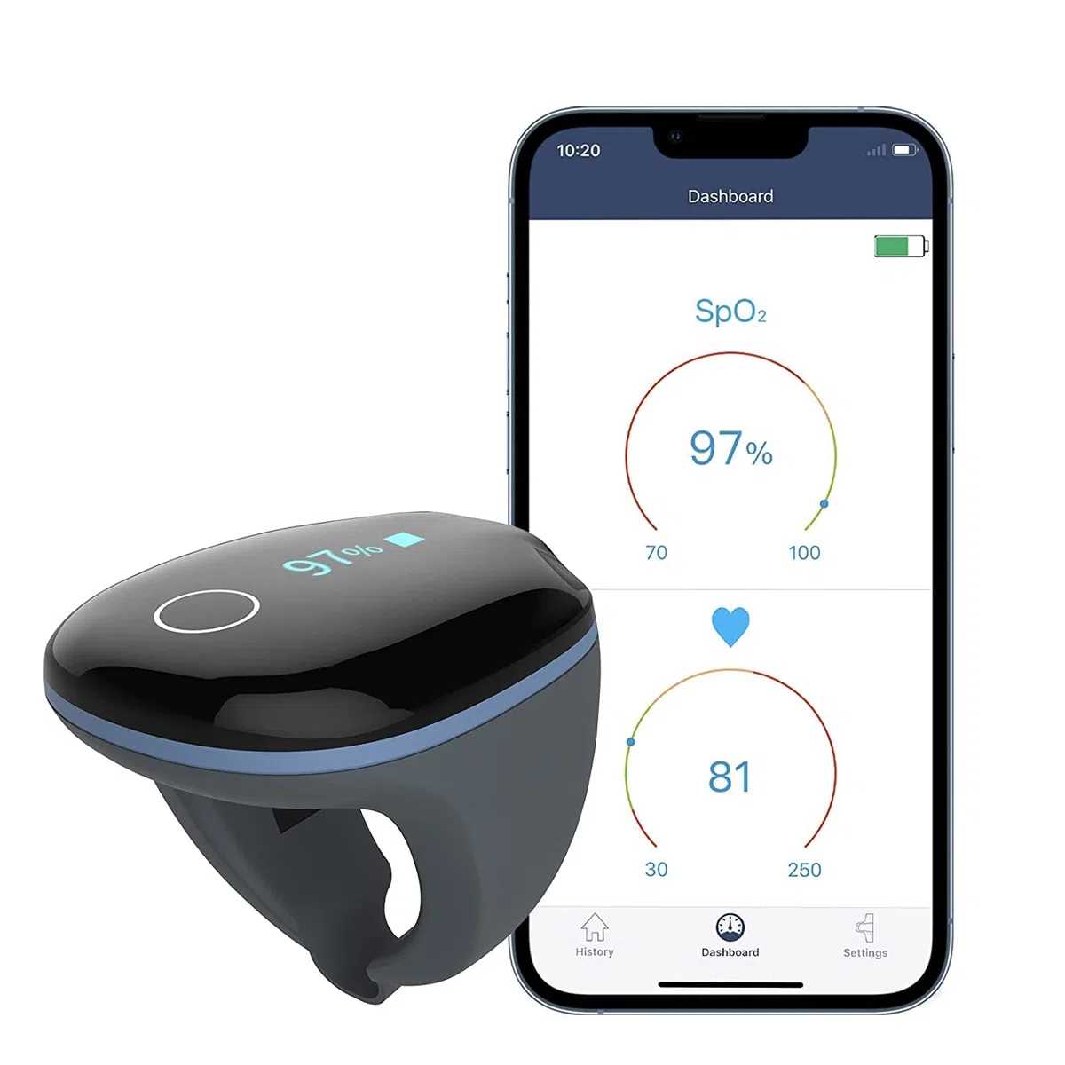 O2 Ring Pulsoximeter – SpO2-Schlafmonitor in Ringform mit Vibrationsalarm, kontinuierlicher Nachtaufzeichnung, App-Auswertung für iOS/Android, komfortabler Sauerstoff- & Pulsmesser
