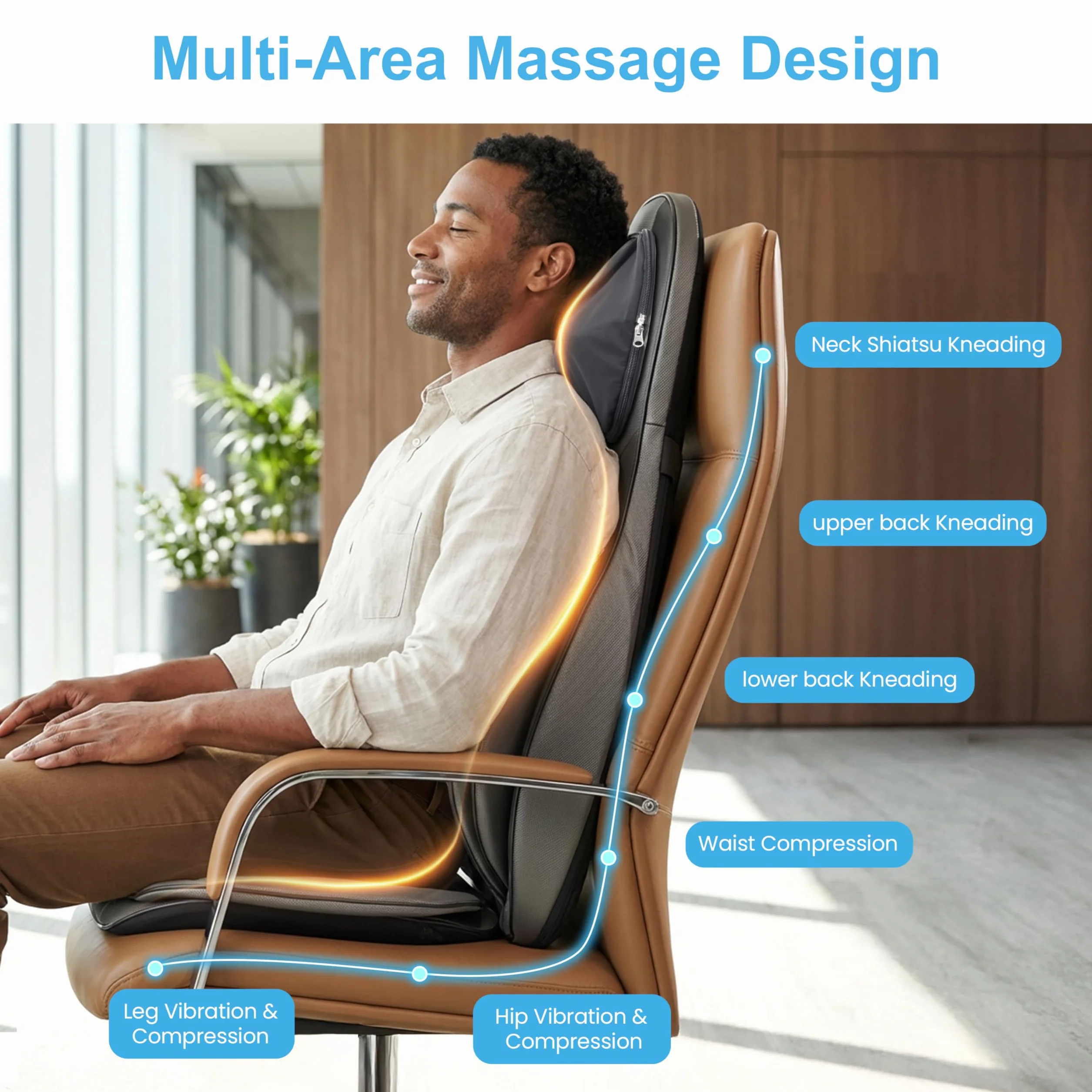 Comfier Shiatsu Rücken und Nacken Massagesitzauflage mit Wärme - 2D / 3D-Knet Massageauflage mit voller Rückenlehne und einstellbarer Luftkompresse, Ganzkörper Massagematte für Damen, Herren