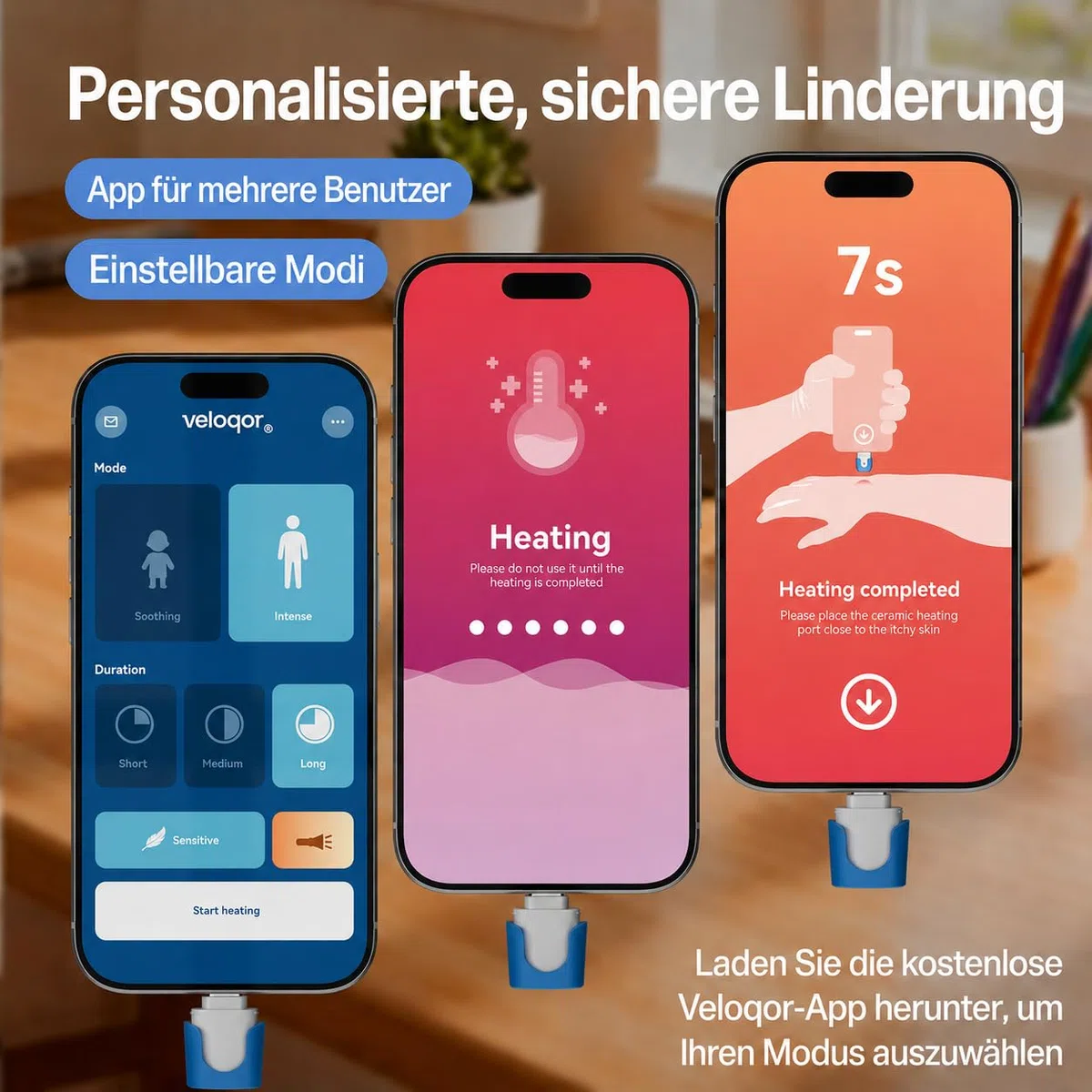 Smartphone-betriebene Juckreizlinderung bei Insektenstichen, batterielose Nachbehandlung gegen Insektenstiche, Juckreizlinderung bei Mückenstichen mit USB-C