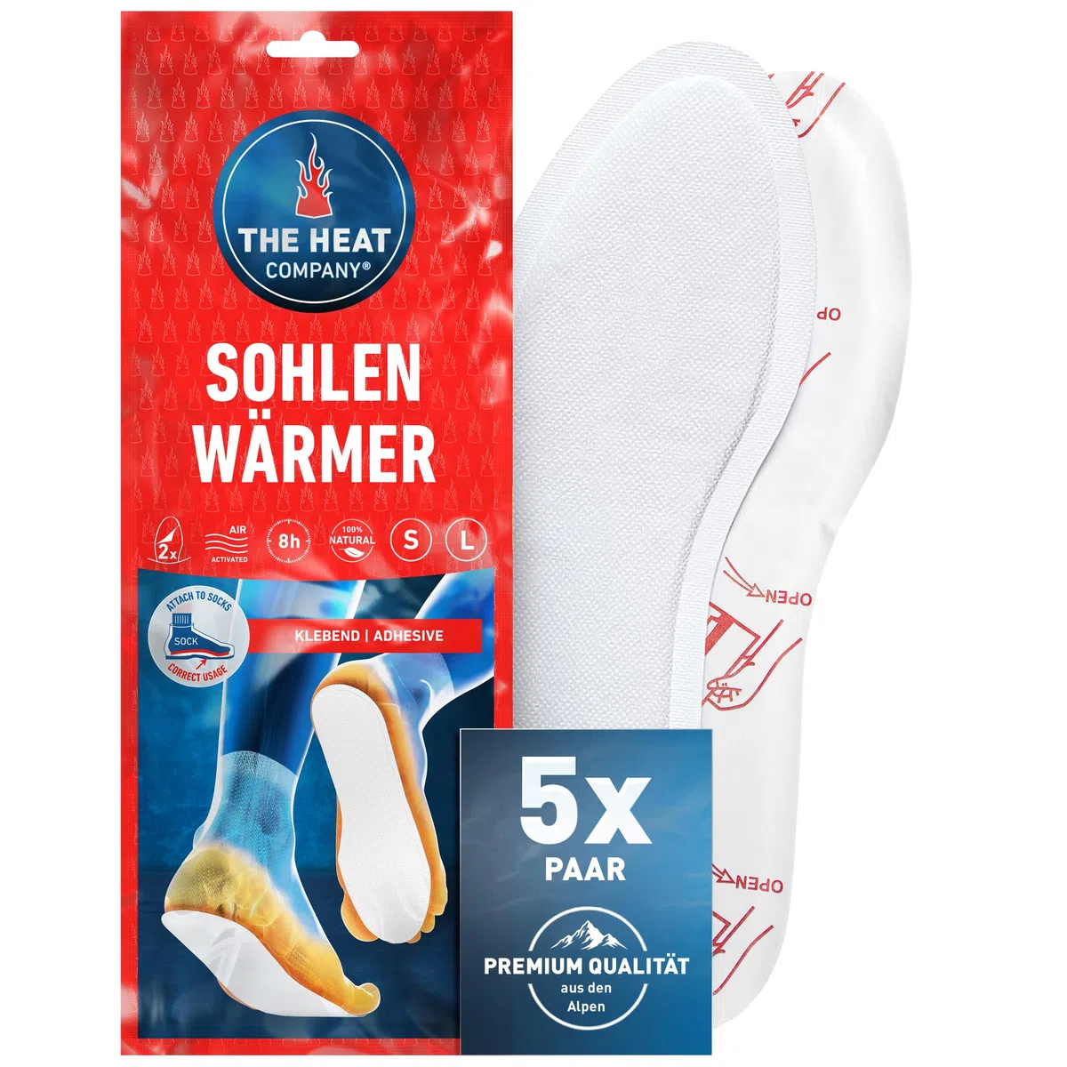 THE HEAT COMPANY Sohlenwärmer klebend - 5 oder 30 Paar - EXTRA WARM - Wärmesohlen - Fußwärmer - 8 Stunden warme Füße - sofort einsatzbereit - luftaktiviert - rein natürlich - Large, Small