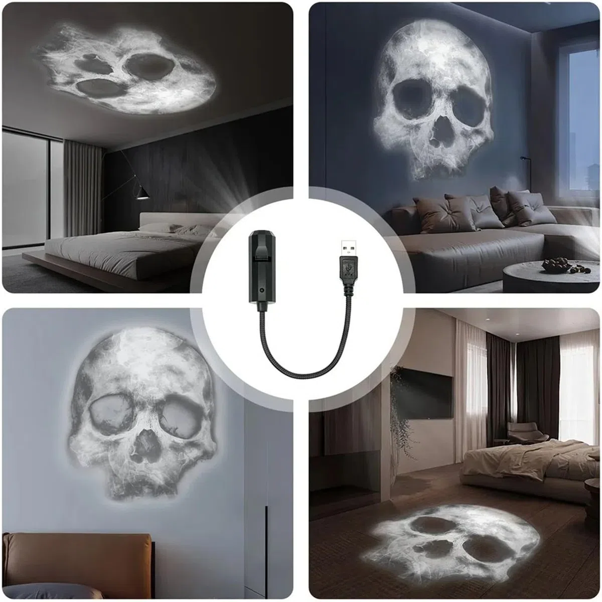 Halloween-Projektionslampe - 3 Modi Magnetischer Halloween Projektor mit Lichtshow,USB 360 Grad Drehbar LED Skelett Handabdruck Für Einfahrt Tunnel Gruselhaus