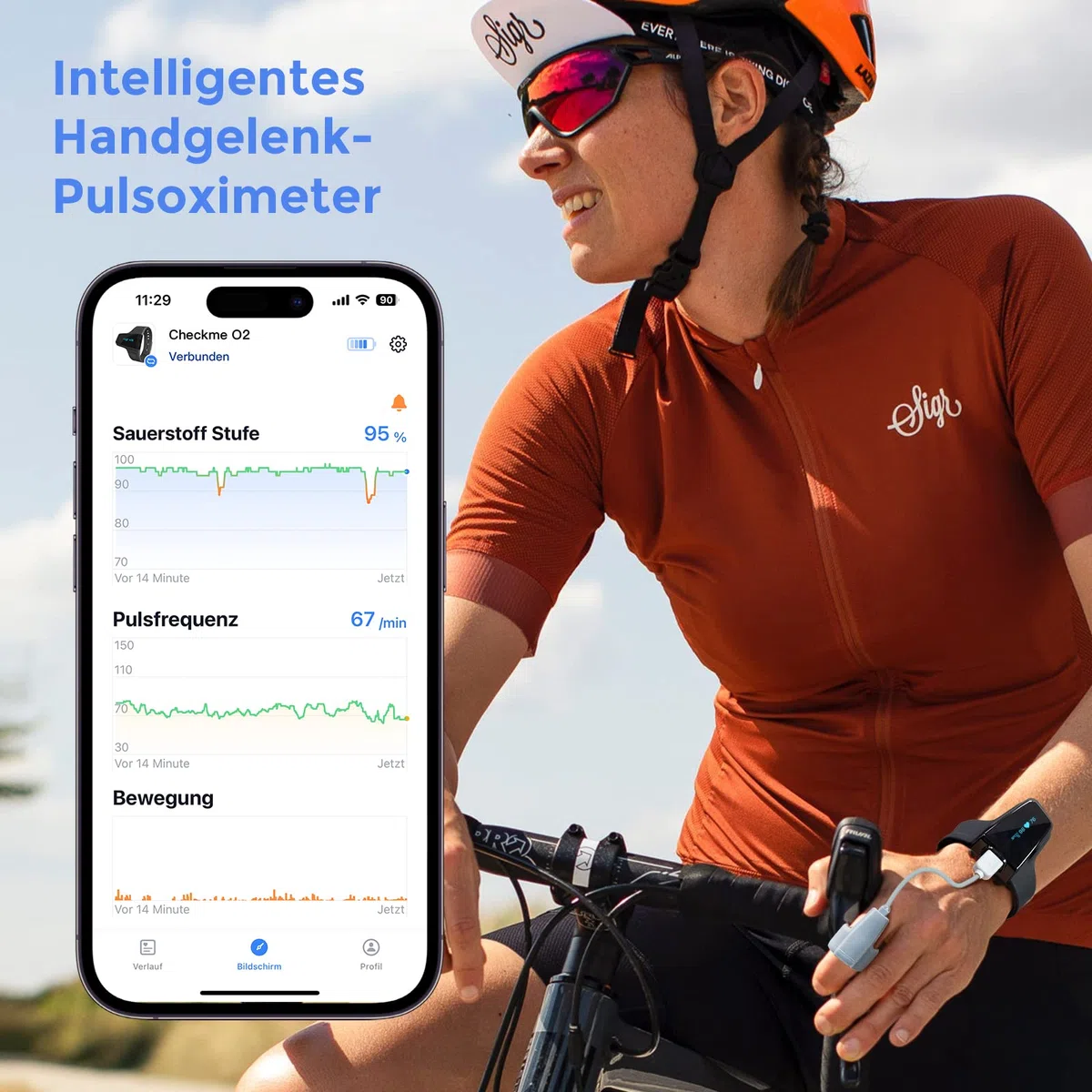 ViATOM Bluetooth Pulsoximeter,Sauerstoffsättigung Messgerät Handgelenk, Tragbarer Schlafapnoe-Monitor Blutsauerstoffmessgerät Handgelenk mit Profi-APP und Teilbare Bericht