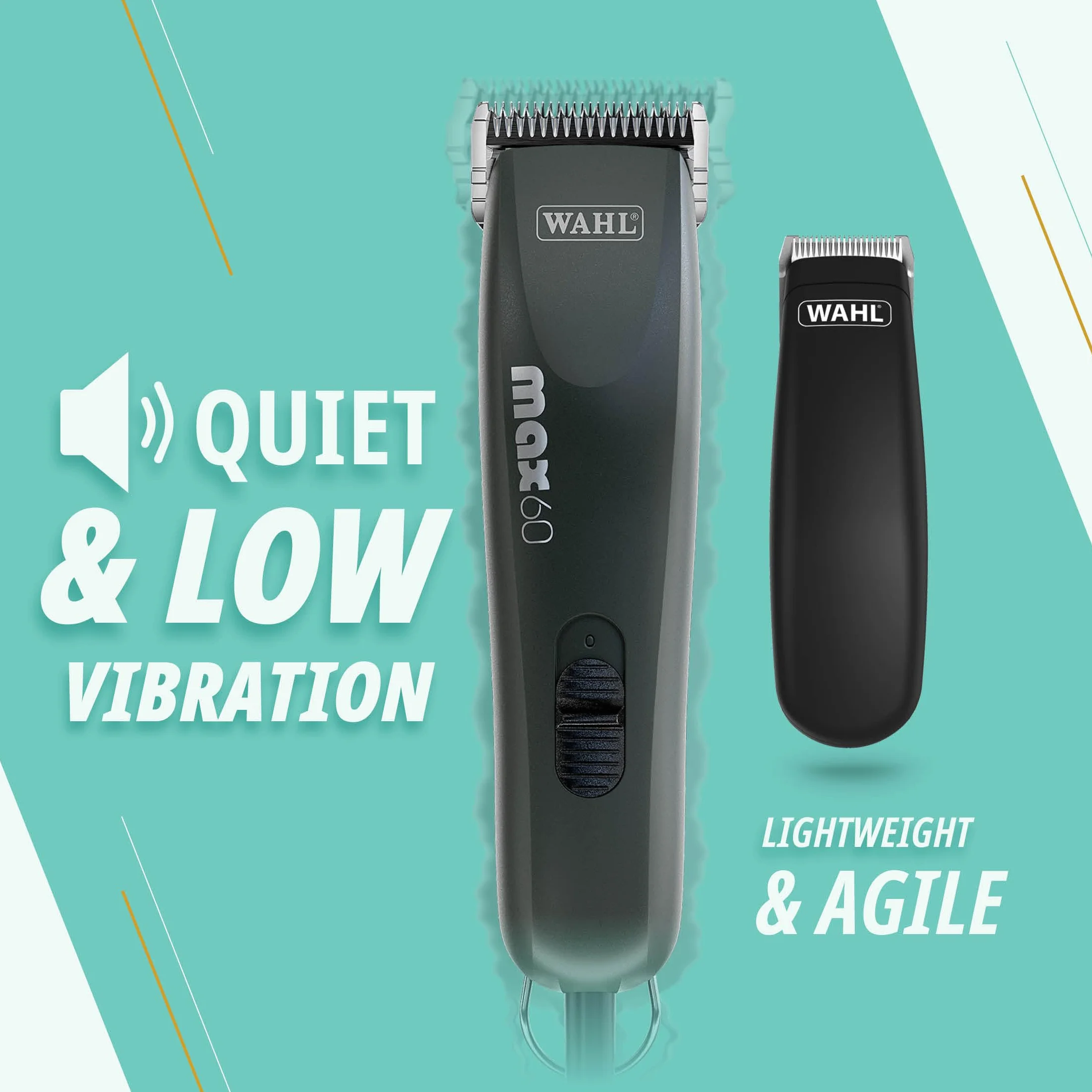 WAHL Animal Clipper Kit Max 60+Pocket Pro, Tierhaarschneidemaschine und Trimmer, Hunde- und Katzenhaarschneidemaschine, Tierpflege-Set, für alle Fellarten, vibrationsarm, leicht, schwarz
