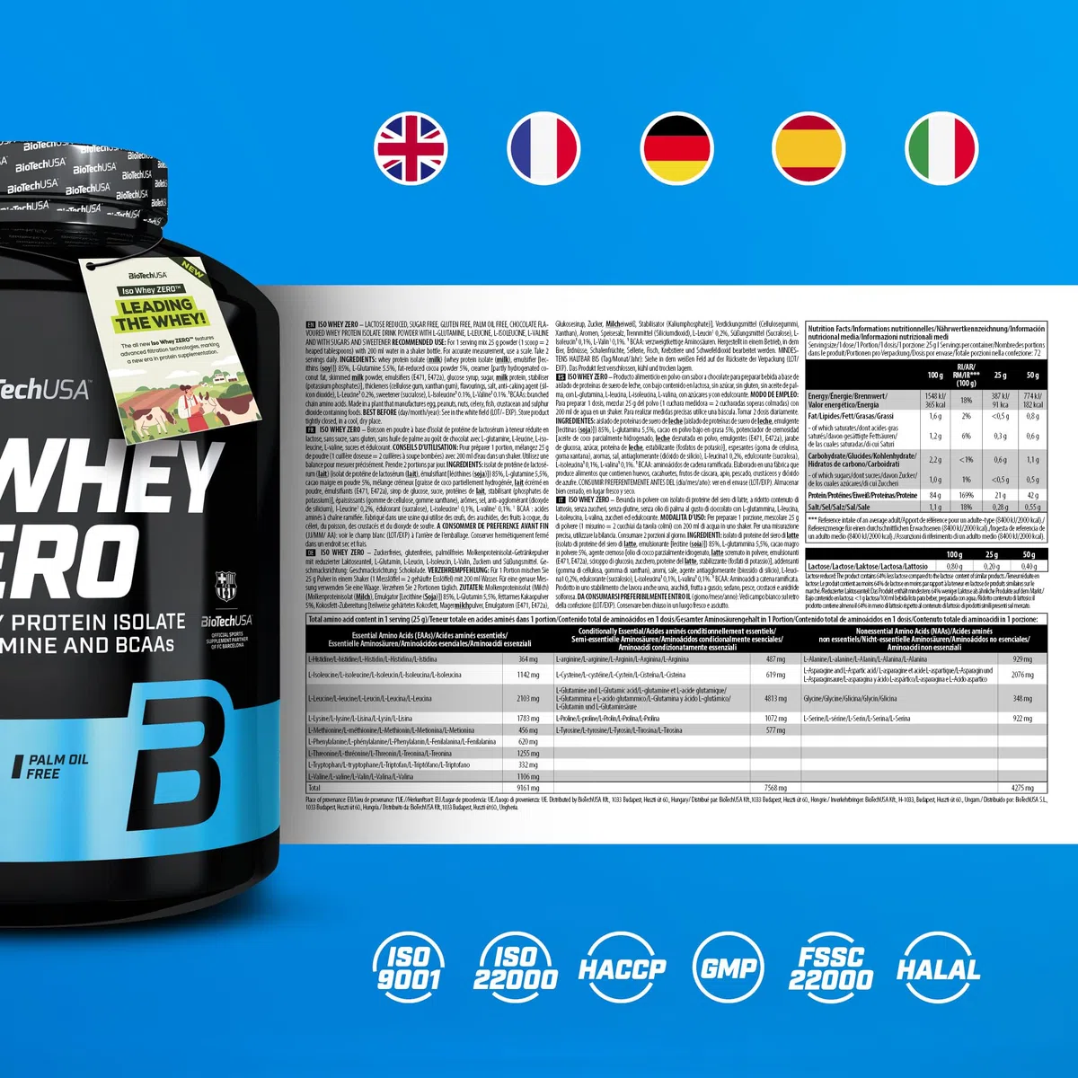 BioTechUSA Iso Whey Zero | Premium Whey Protein Isolate | Grass-Fed | Enzyme-Free | Sugar- and Gluten-free, 1816g, Schokolade