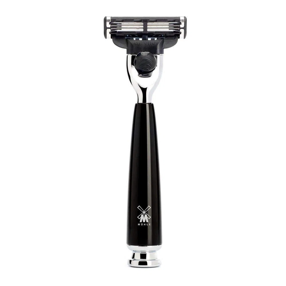 MÜHLE Rasierset mit Schale - Rytmo Serie - Reines Dachshaar - kompatibel mit Gillette-Klingen - Edelharz schwarz