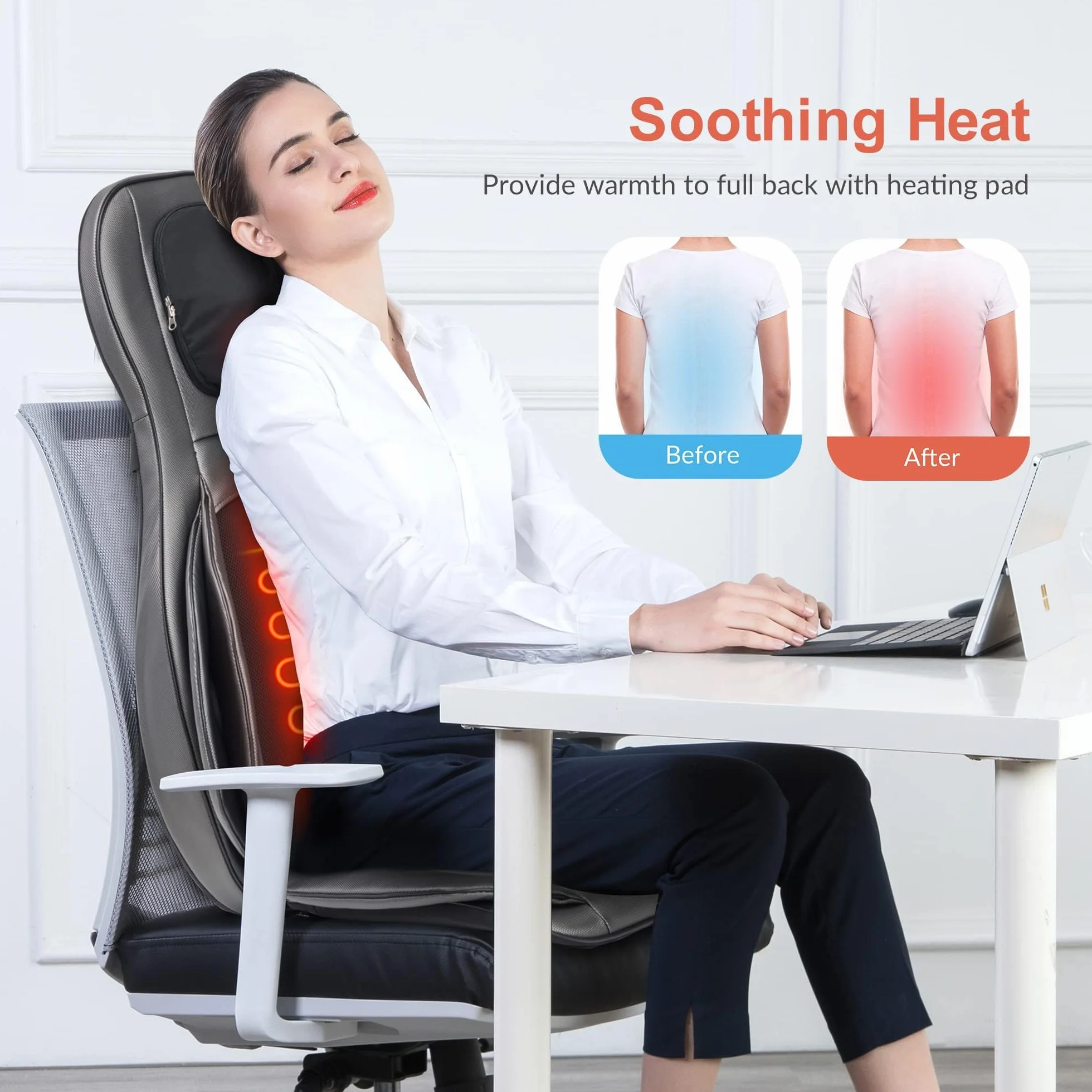 Comfier Shiatsu Rücken und Nacken Massagesitzauflage mit Wärme - 2D / 3D-Knet Massageauflage mit voller Rückenlehne und einstellbarer Luftkompresse, Ganzkörper Massagematte für Damen, Herren