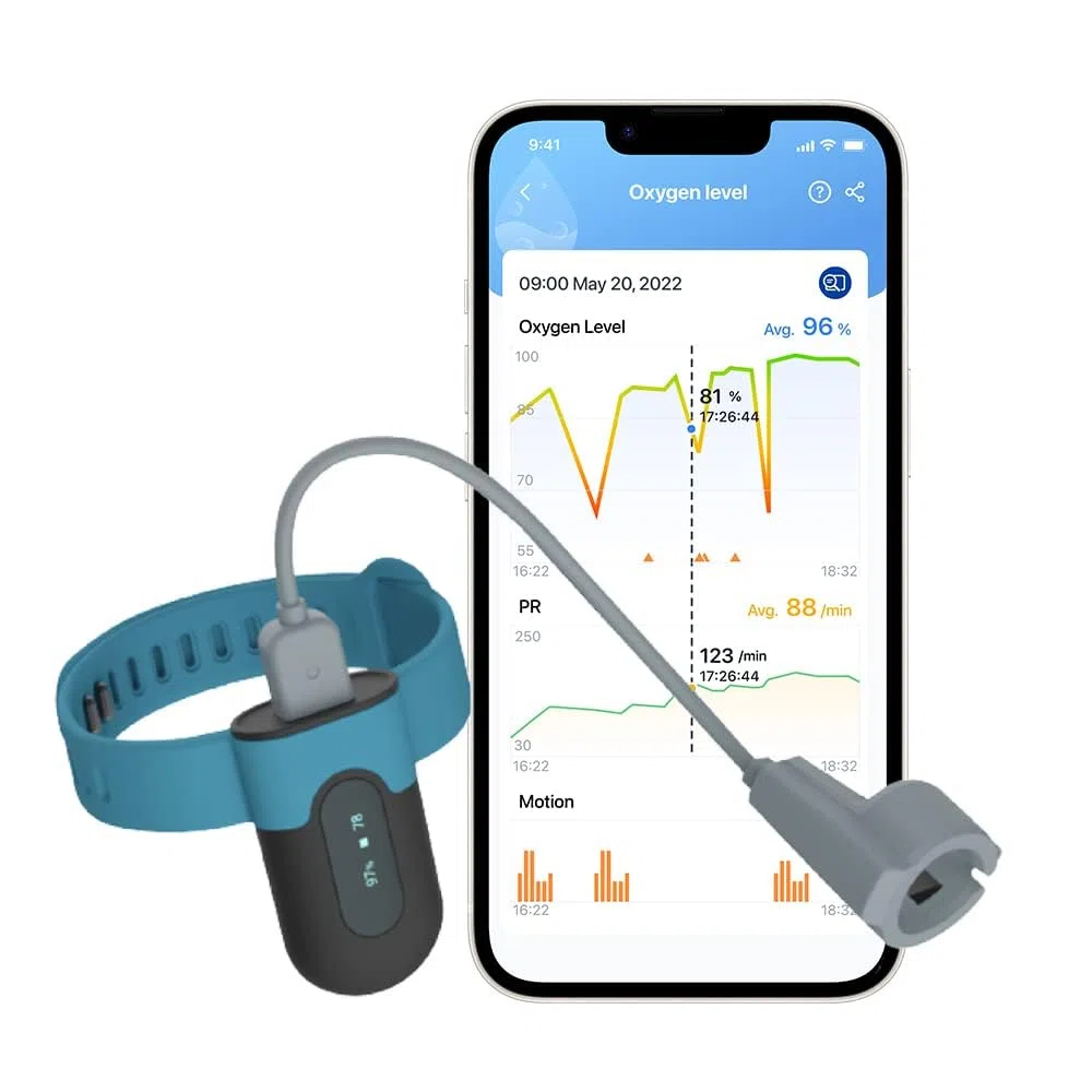 Viatom SleepU Pulsoximeter Handgelenk, Bluetooth Puls Oximeter Sauerstoffsättigung Messgerät Finger, Pulsoximeter Fingeroximeter, Sauerstoffsättigung Schlafmonitor, Vibrations Erinnern, Kostenlose APP