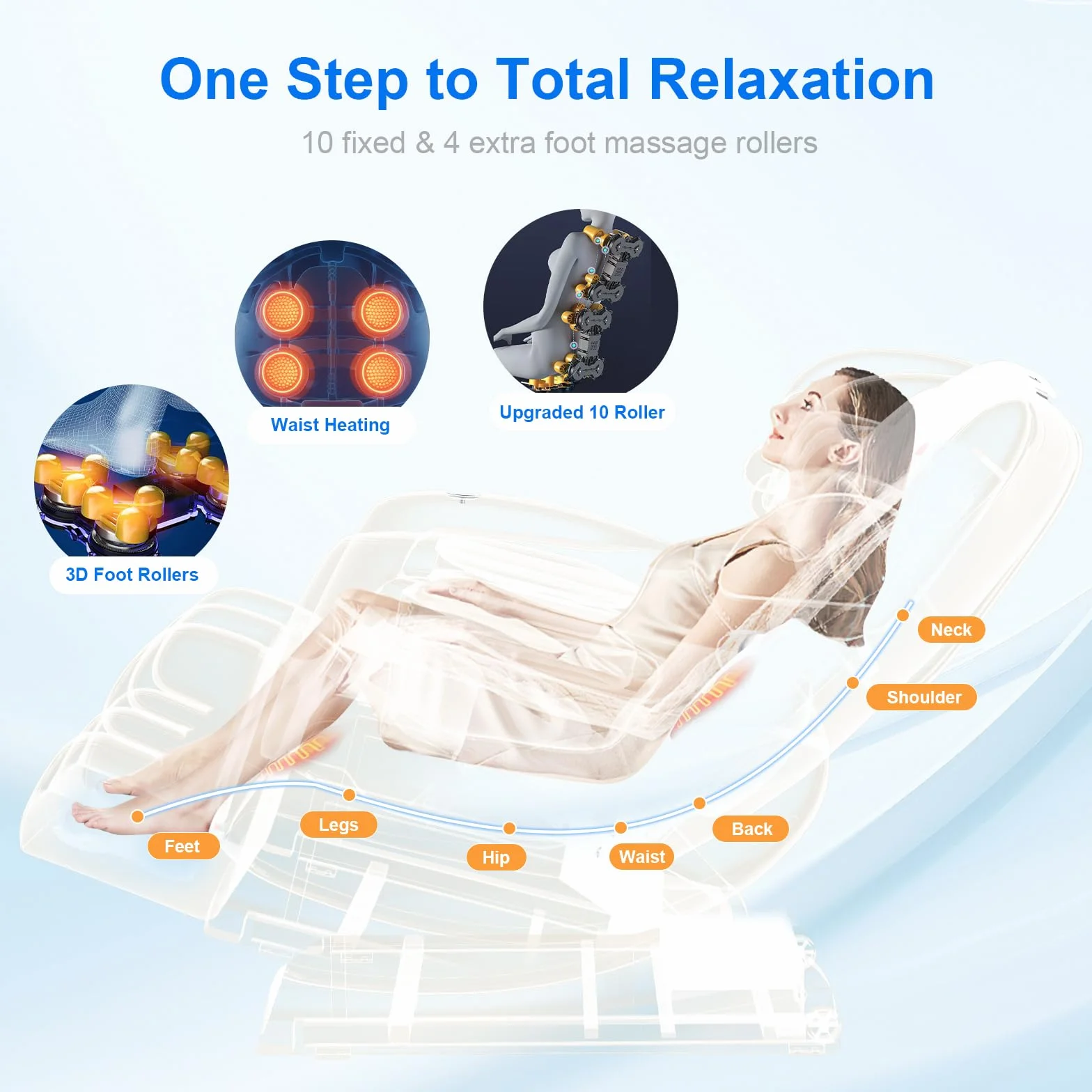 Massagesessel, Ganzkörper-Massagesessel mit Zero-Gravity, 14 Rollen und 8 Komfort-Airbags, Mit Heizfunktion für Taille und Beine Fußmassage, Bluetooth-Player und 2-in-1 Touchscreen (Schwarz)