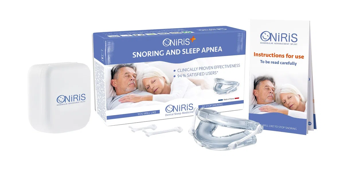 ONIRIS + Orthese gegen Schnarchen - Klinisch validiert für Schlafapnoe - Made in France - Zahnschiene - Orthese zur Vorverlagerung des Unterkiefers - Wirkt auf die Ursachen schlechten Schlafs ein.