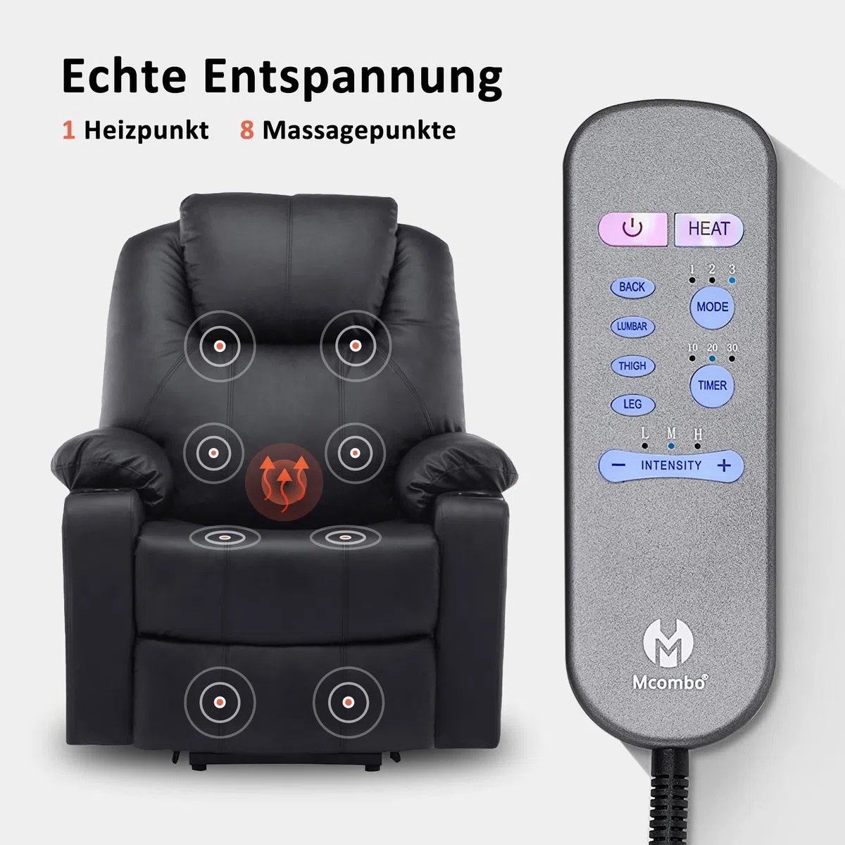 MCombo elektrische Aufstiegshilfe, TV-Sessel, Ruhestuhl, Massage, Heizung, elektrisch verstellbare USB-Anschluss