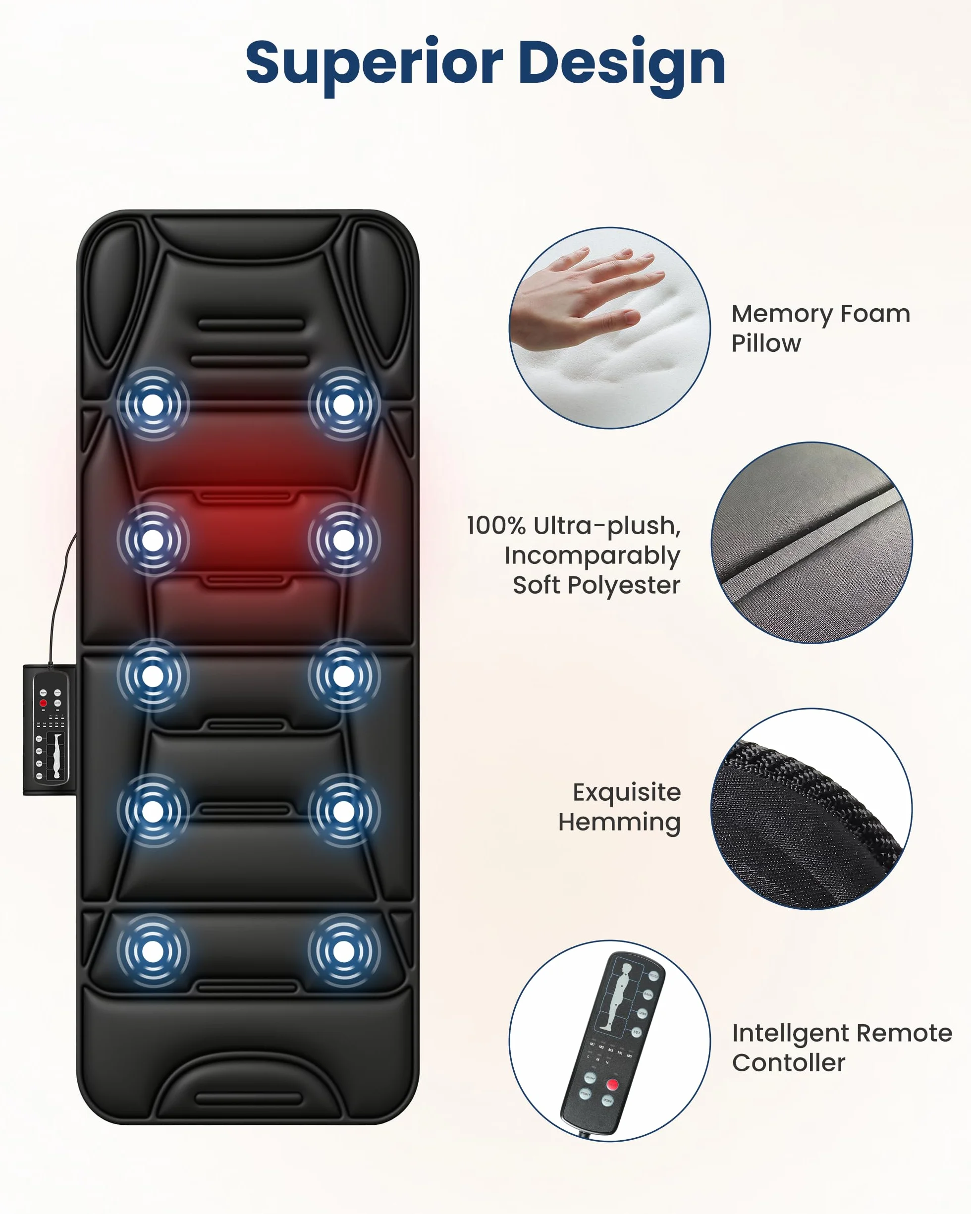 COMFIER Ganzkörper Massagematte mit Heizfunktion, Vibrations Massagesitzauflage mit 10 Vibrationsmotoren, 5 Massagemodi und Auto-Off-Funktion, Geschenk für Frauen