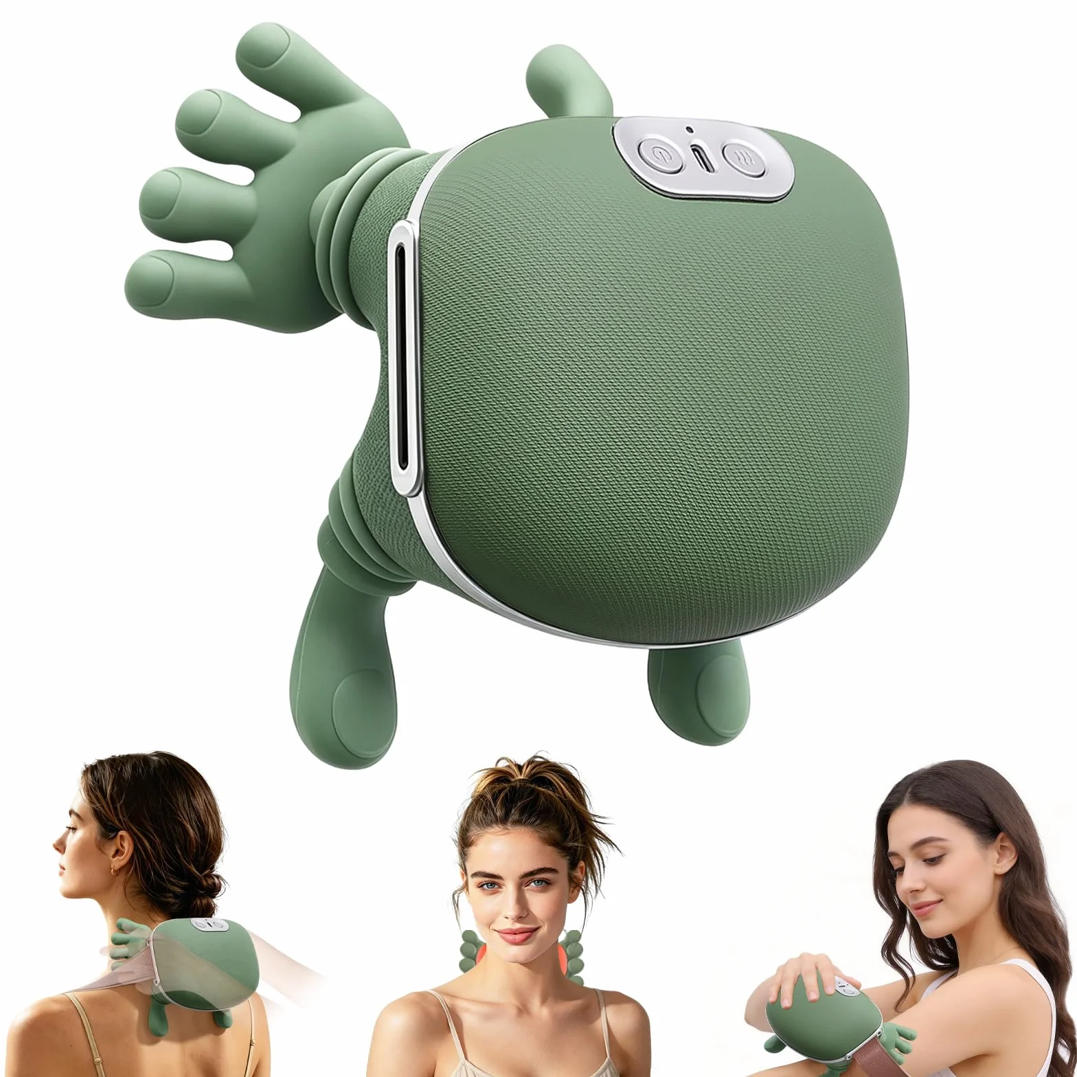 4D Nacken Massagegerät, Schulter Massagegerät für Nacken und Schultern mit Heizfunktion, 3 Geschwindigkeitsstufen, 2 Heizstufen (30°C/40°C), Massagegerät für Zuhause/Büro/Reisen/Geschenke Grün