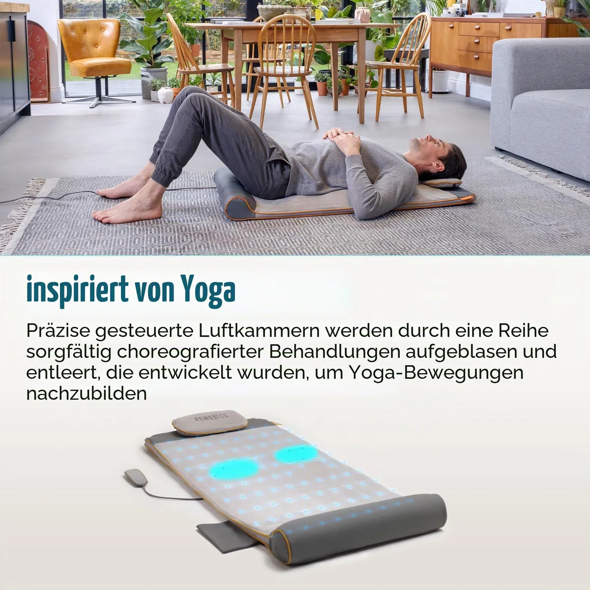 Homedics Stretch Stretchingmatte inspiriert durch Yoga, Yogamatte Gymnastikmatte Fitnessmatte mit 7 Luftkammern für Fitness und Entspannung, Dehnung der Muskulatur und Verbesserung der Beweglichkeit