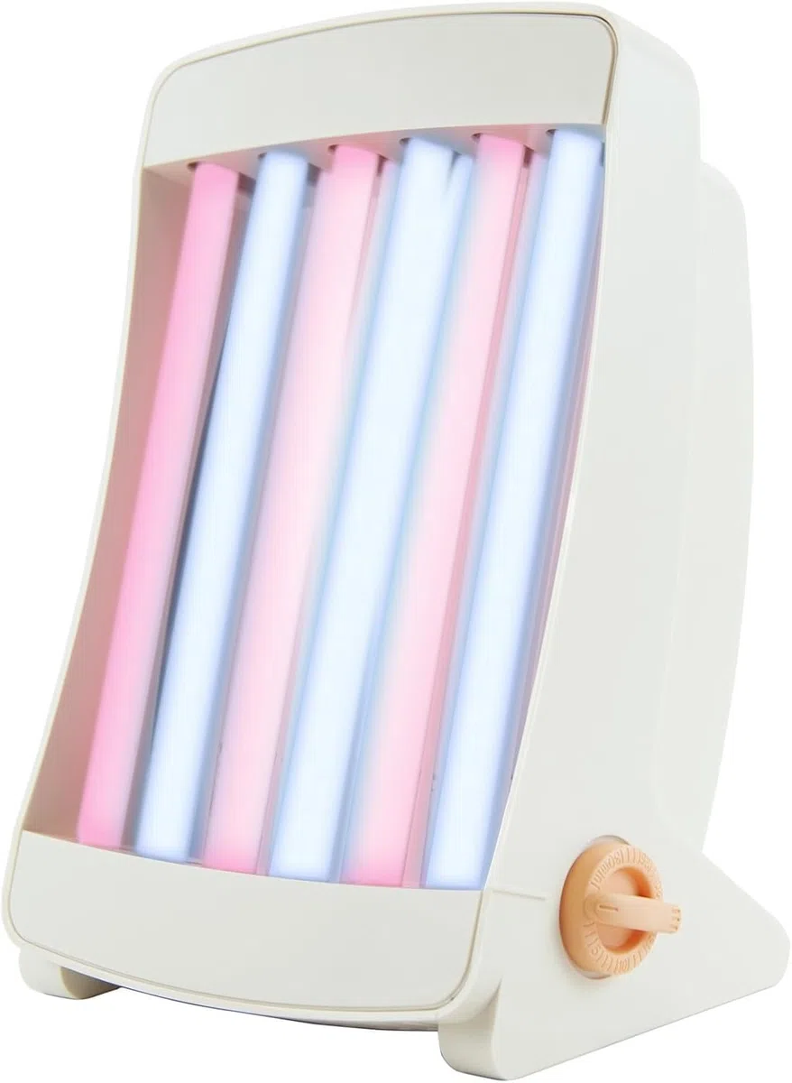 GB 906 C Gesichts-Solarium für Zuhause, Bräuner mit 6 UVA-Röhren mit rosa und blauem Licht, Made in Germany, Inkl. 2 Schutzbrillen & Tragegriff, 90W