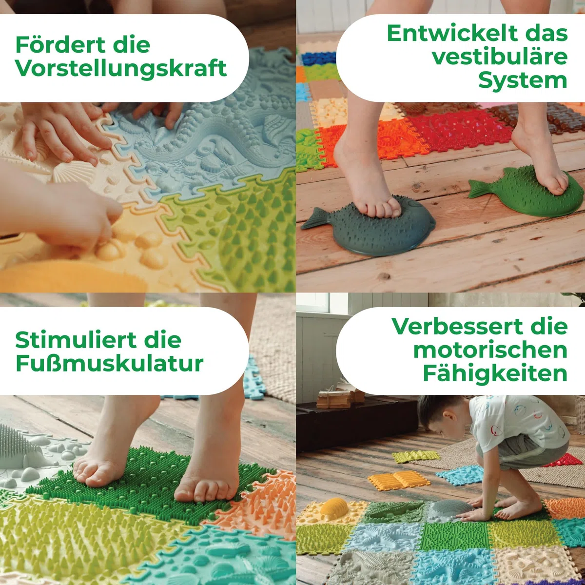 16-teiliges Sensorik-Puzzle-Matten-Set – Orthopädische Massagematte für Kinder, Erwachsene & autistische Kinder, Sensorik-Spielzeug, Sinnesmatten, Strukturmatten (Joyful Land)