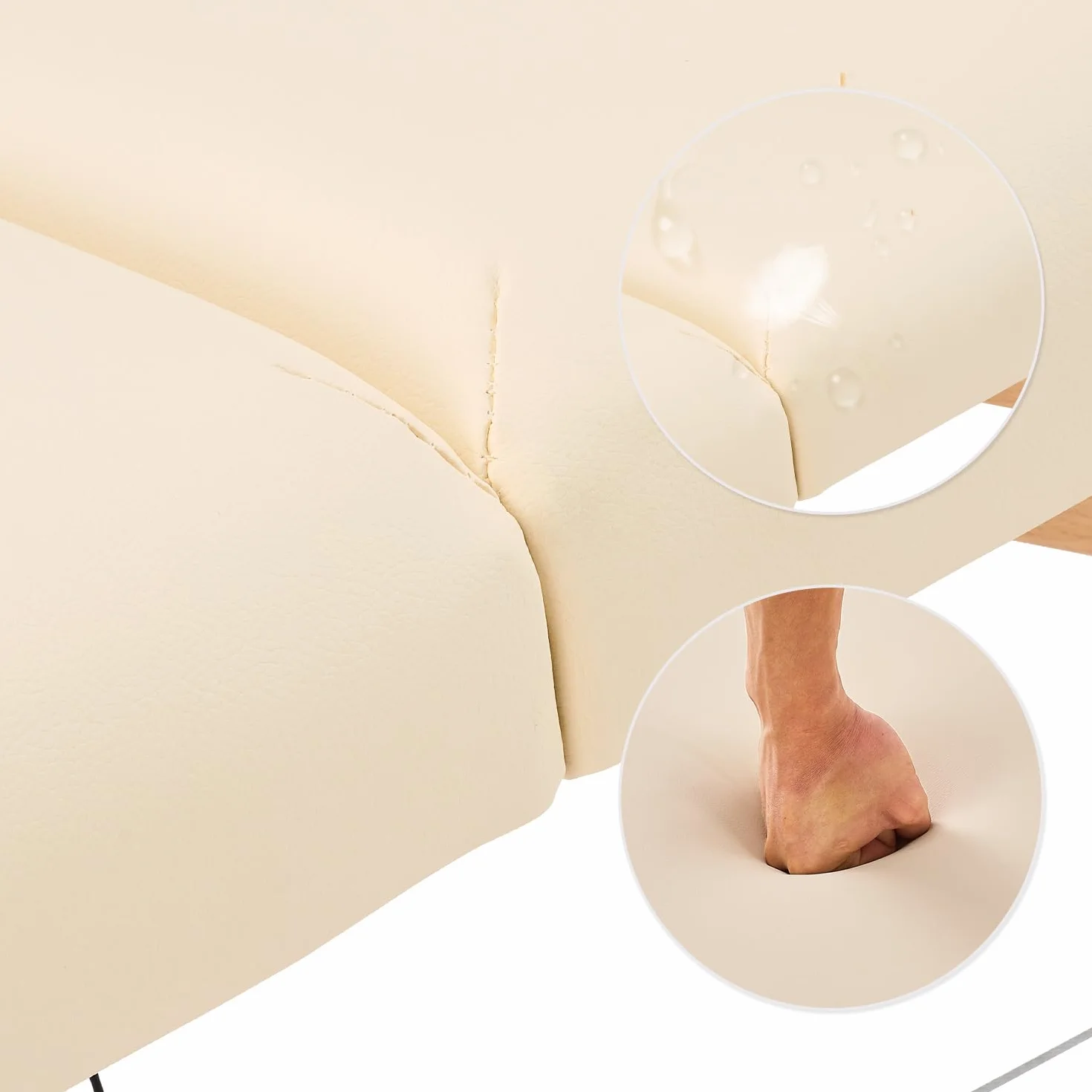YOUNIKE Massageliege 2-Zonen klappbar Tragbare Massagebank Höhenverstellbarer Massagetisch mit Kopfstütze mit Holzfüßen und Zubehör Tragetasche Mobile Massagebett Creme