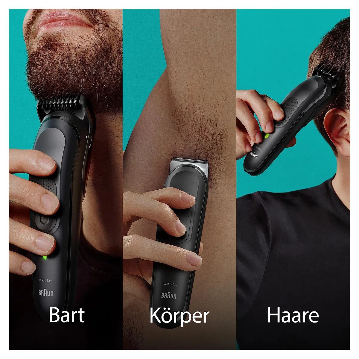 Braun All-In-One Trimmer-Set 7, 16-in-1 Multigroom, Barttrimmer, Nasenhaartrimmer, Haarschneidemaschine für Gesicht, Kopf und Körper, 100 Min Akku, 14 Längen (3–21 mm), Wasserdicht, MGK7491, Schwarz