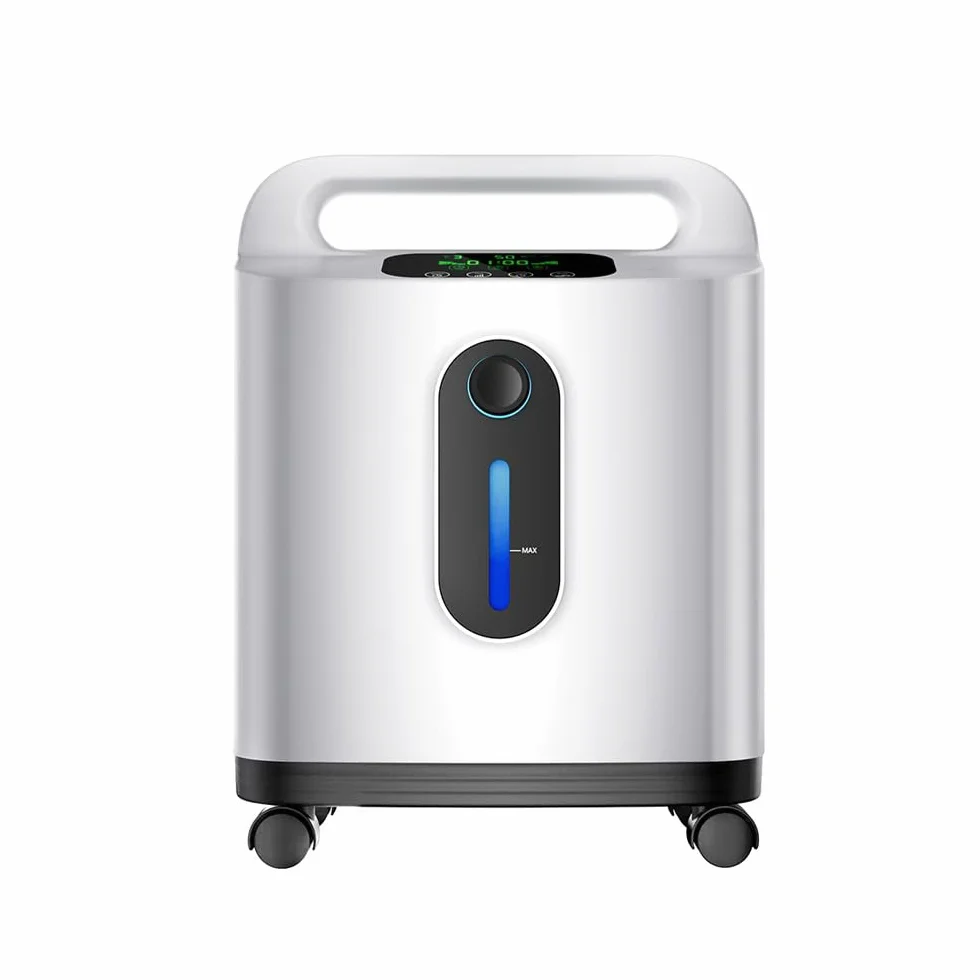Sauerstoffkonzentrator, 1-8 Liter/Minute einstellbare Konzentration 90% ± 3%, tragbarer Tragegriff für den einfachen Einsatz zu Hause auf Reisen (Universalräder, Anleitung in Deutsch)